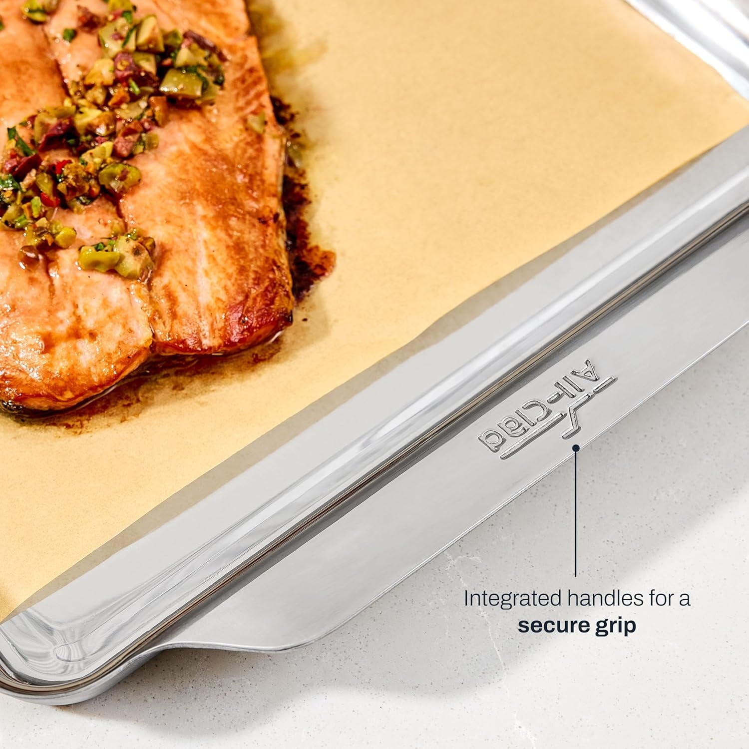 image:imageAllClad Stainless Steel Baking Pans 5Piece SetTriply Bonded for Consistent Baking Includes Square and Rectangular Baking Pans Baking Sheets amp Cooling Rack Professional Stainless Steel Bakeware2Pcs Half Sheet Pan Cooling Rack Set13 x 21