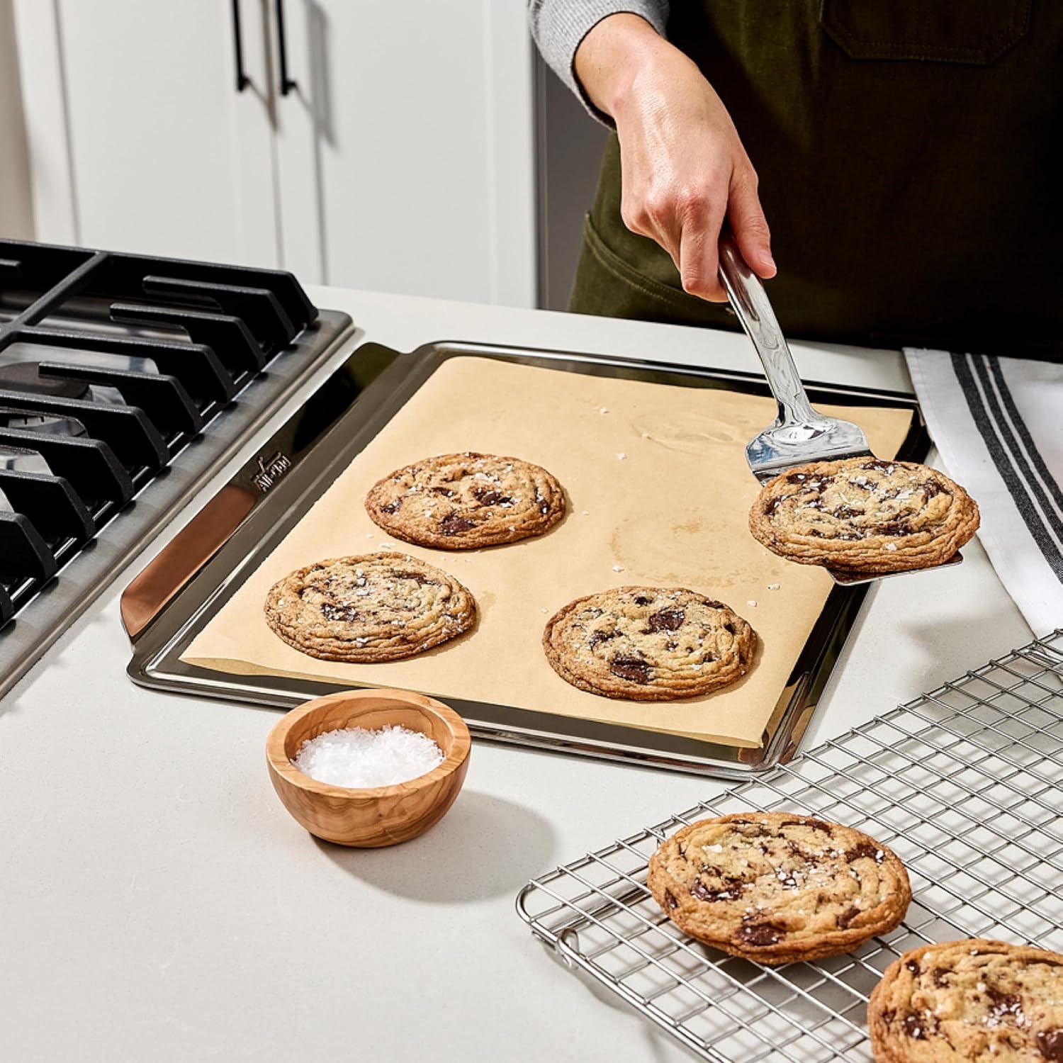image:imageAllClad Stainless Steel Baking Quarter Sheet Pan 9 x 125 Triply Bonded for Consistent Baking Roast Bake Cookies Brownies and More Professional Stainless Steel Bakeware12 x 17