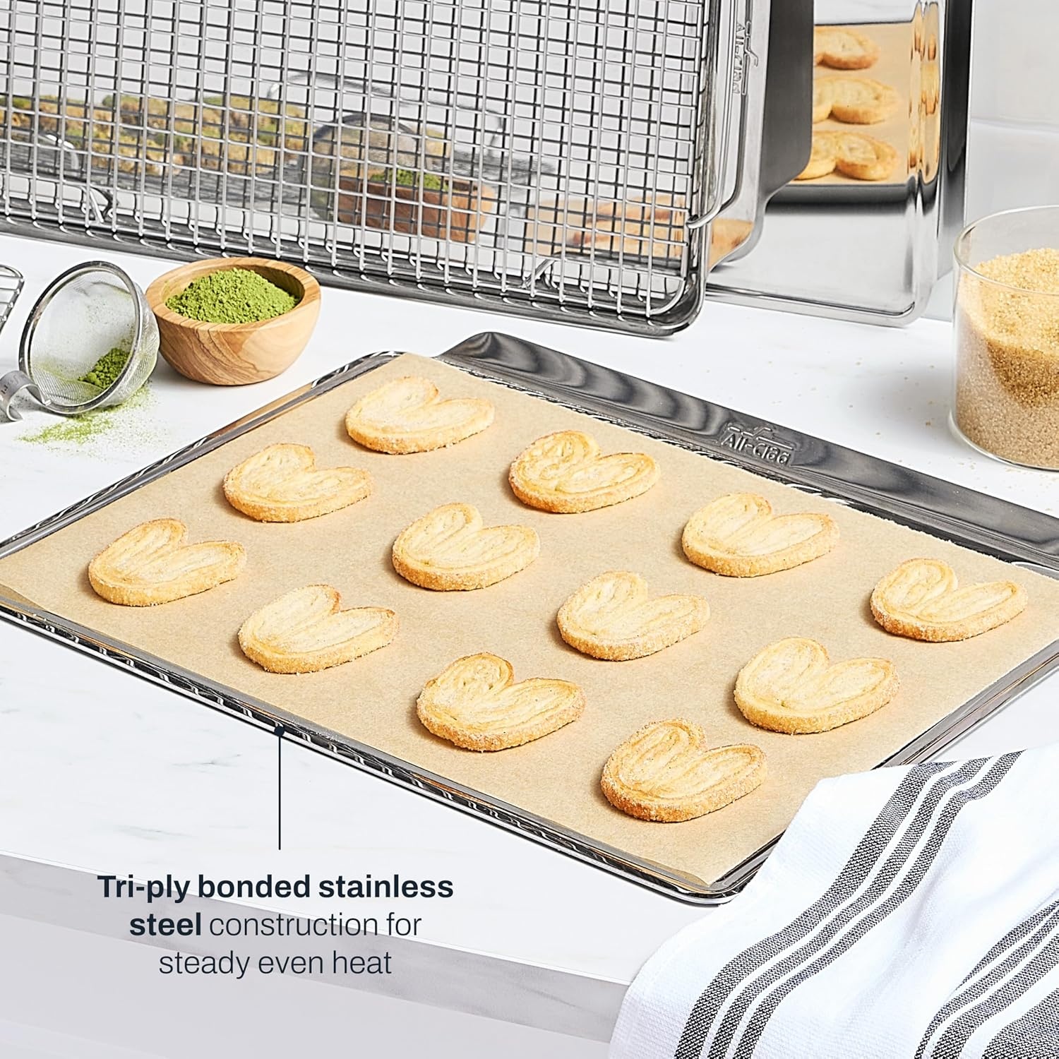 image:imageAllClad Stainless Steel Baking Quarter Sheet Pan 9 x 125 Triply Bonded for Consistent Baking Roast Bake Cookies Brownies and More Professional Stainless Steel Bakeware12 x 17