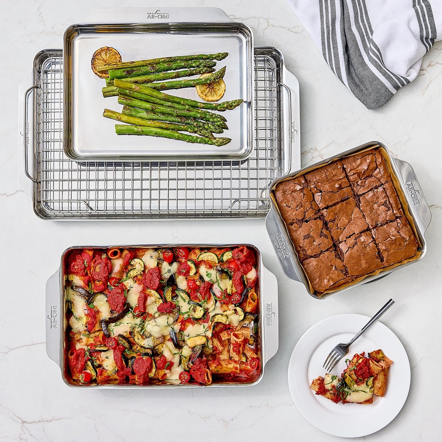 image:imageAllClad Stainless Steel Baking Quarter Sheet Pan 9 x 125 Triply Bonded for Consistent Baking Roast Bake Cookies Brownies and More Professional Stainless Steel Bakeware12 x 17