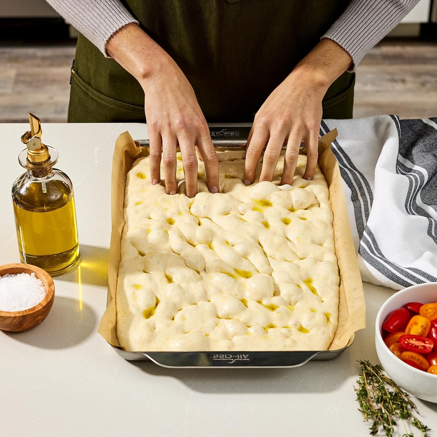 image:imageAllClad Stainless Steel Baking Quarter Sheet Pan 9 x 125 Triply Bonded for Consistent Baking Roast Bake Cookies Brownies and More Professional Stainless Steel Bakeware10 x 15