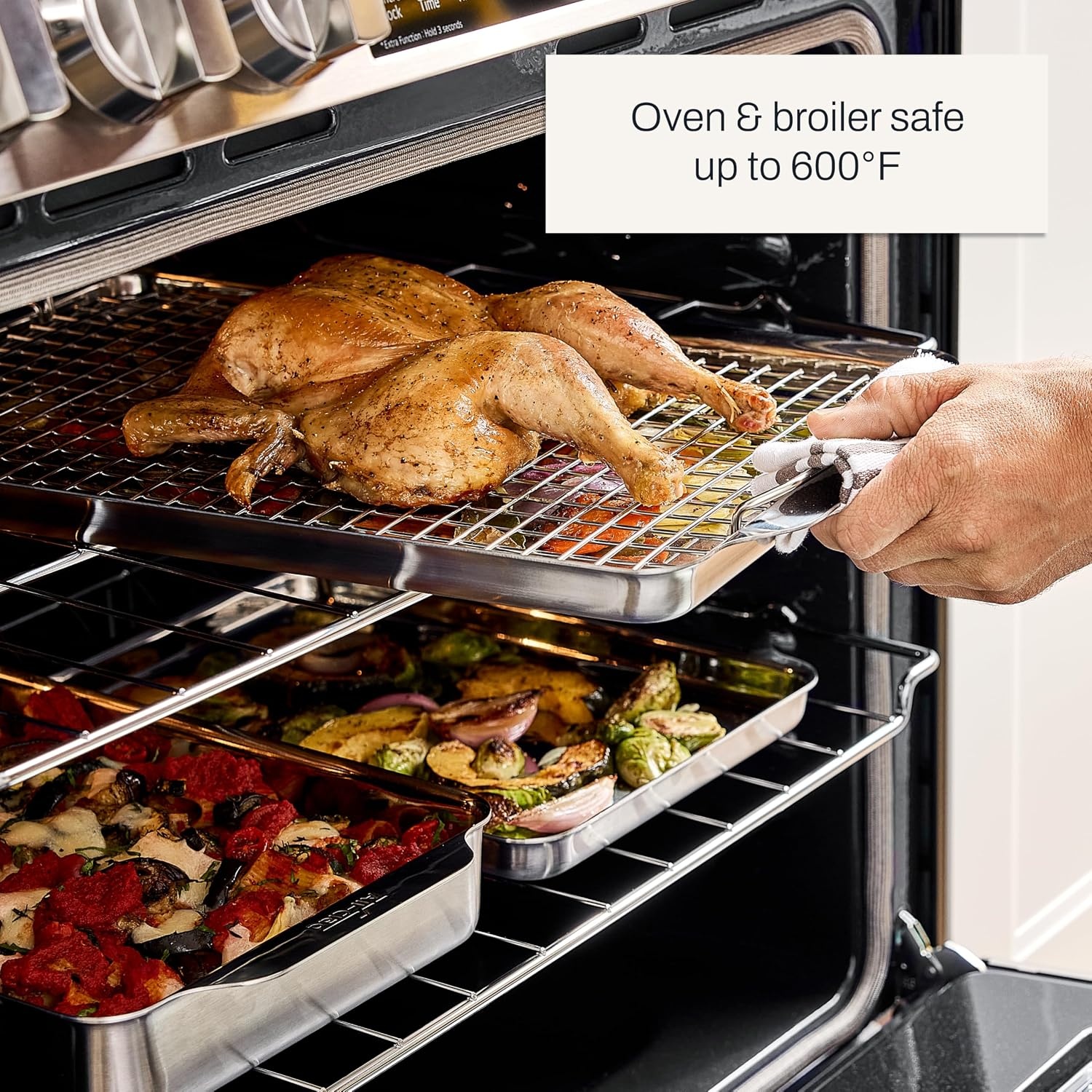 image:imageAllClad Stainless Steel Baking Quarter Sheet Pan 9 x 125 Triply Bonded for Consistent Baking Roast Bake Cookies Brownies and More Professional Stainless Steel Bakeware10 x 15