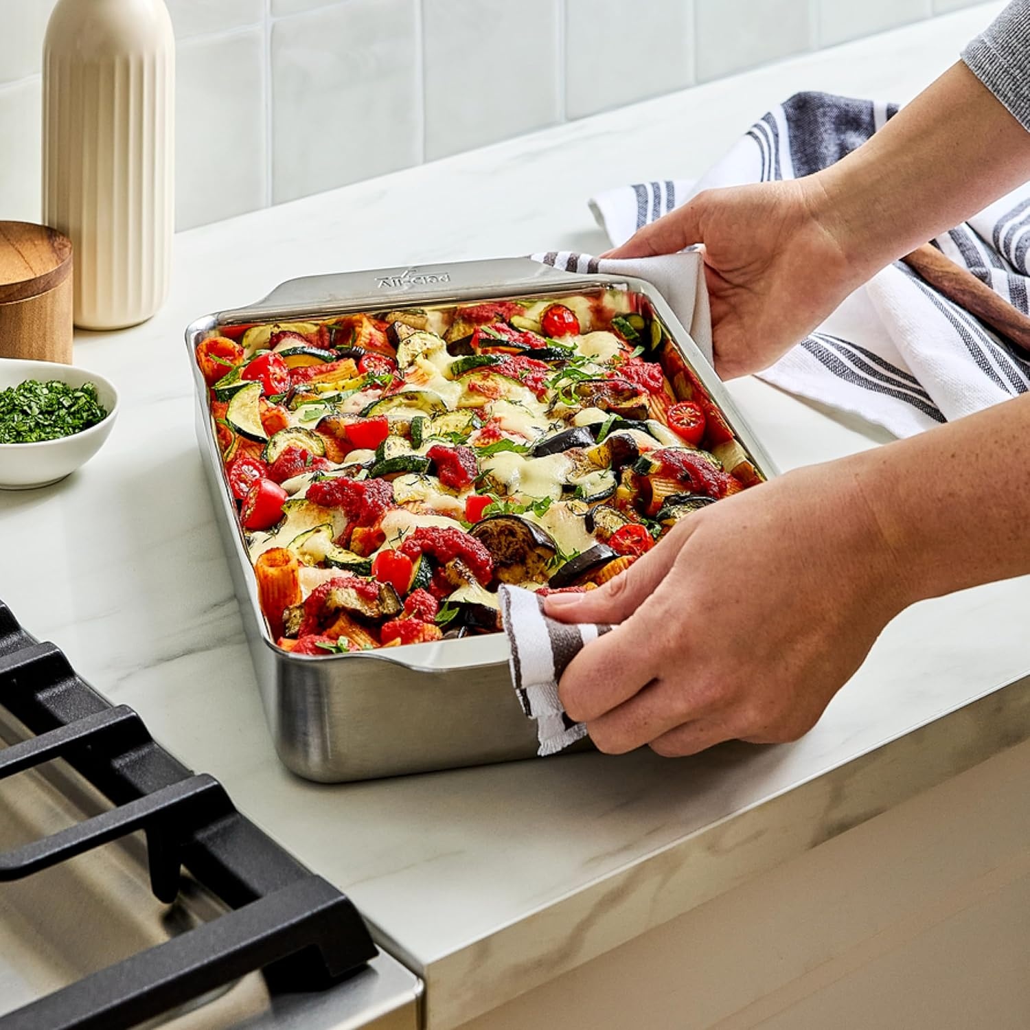 image:imageAllClad Stainless Steel Baking Quarter Sheet Pan 9 x 125 Triply Bonded for Consistent Baking Roast Bake Cookies Brownies and More Professional Stainless Steel Bakeware9 x 13