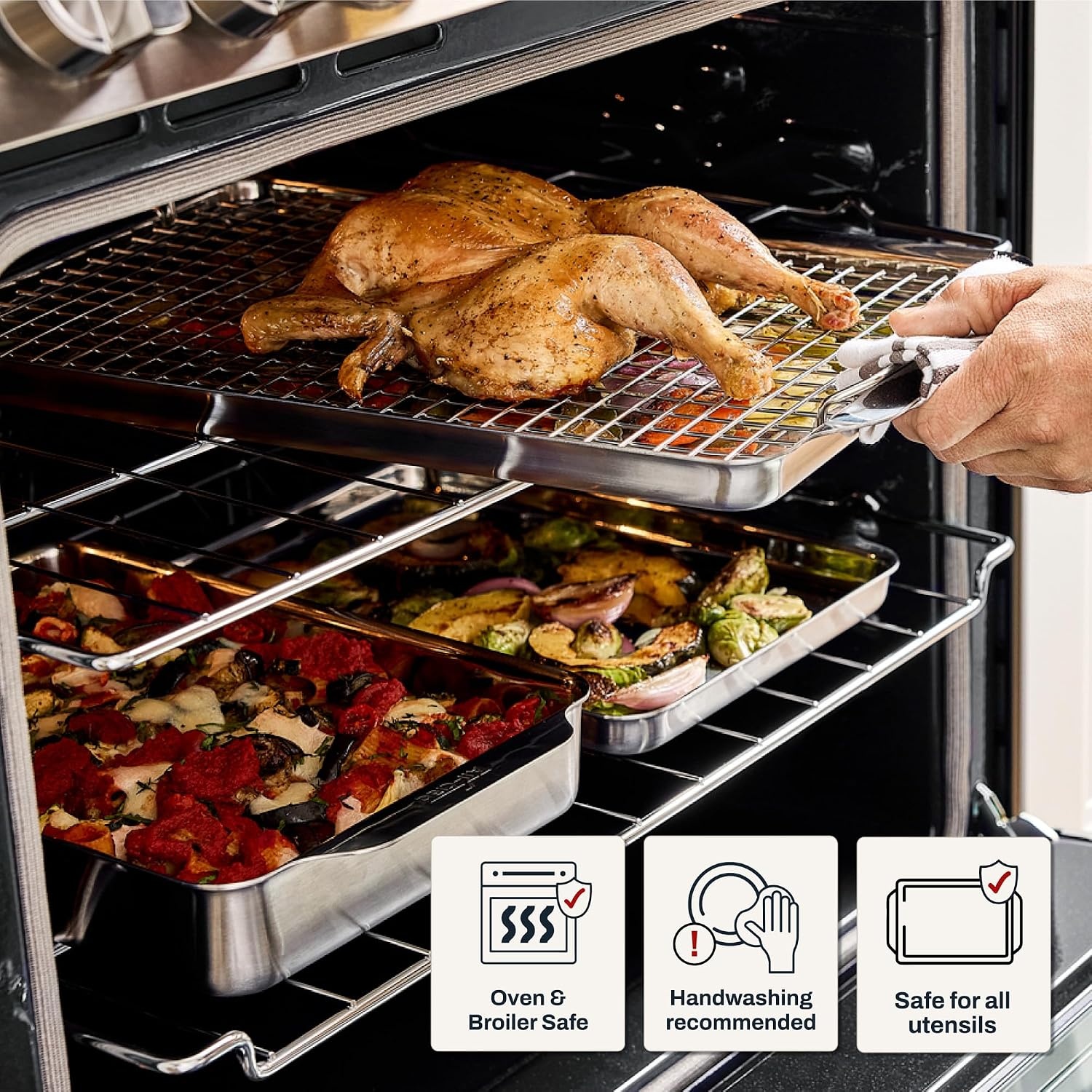 image:imageAllClad Stainless Steel Baking Quarter Sheet Pan 9 x 125 Triply Bonded for Consistent Baking Roast Bake Cookies Brownies and More Professional Stainless Steel Bakeware8x8 Inch Square Cake Pan