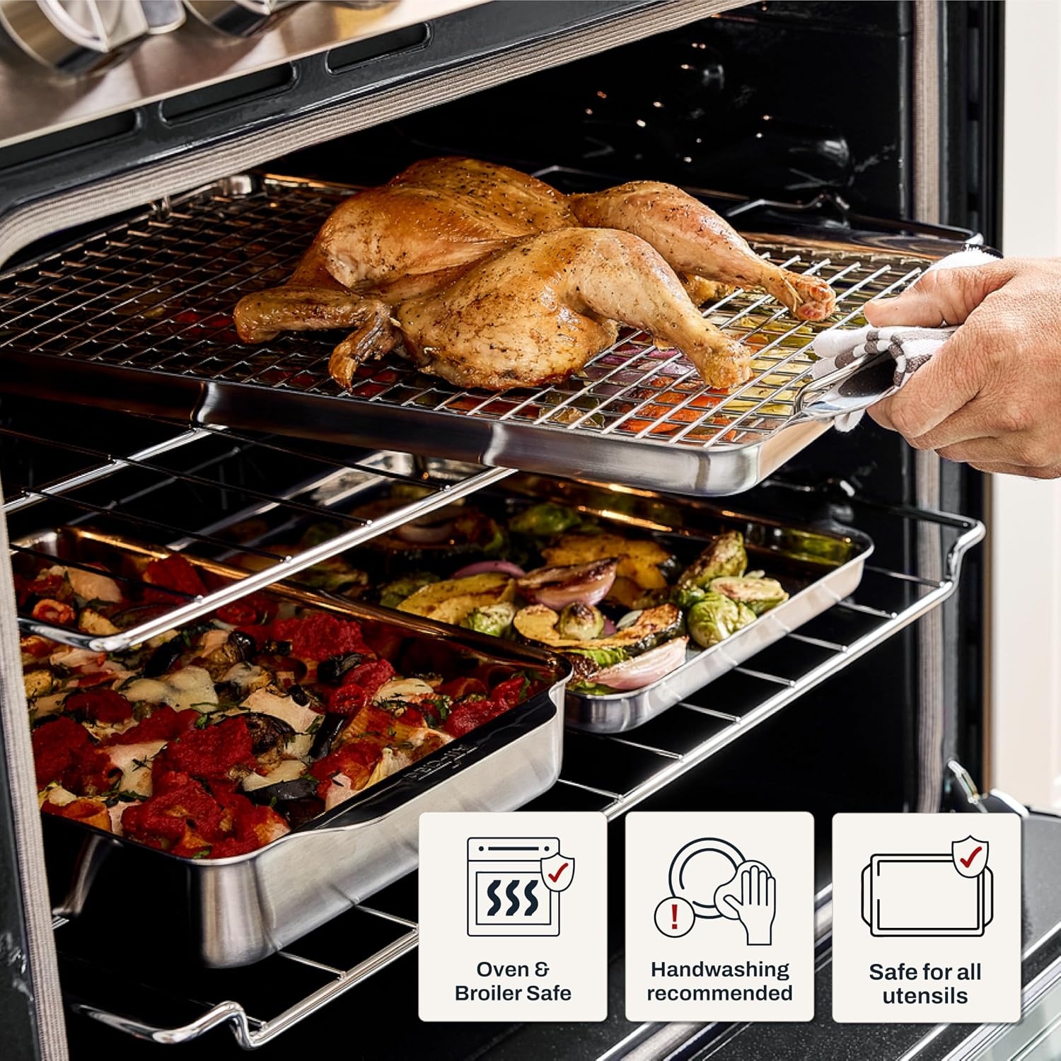 image:imageAllClad Stainless Steel Baking Quarter Sheet Pan 9 x 125 Triply Bonded for Consistent Baking Roast Bake Cookies Brownies and More Professional Stainless Steel Bakeware9 x 13