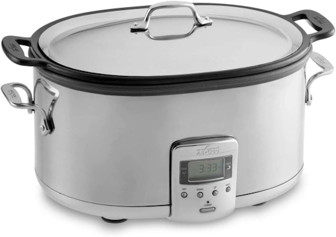 image:imageAllClad Stainless Steel Electric Slow Cooker 7Quart Programmable LCD Timer Aluminum Insert Slow Cookers Small Kitchen Appliances SilverSilver