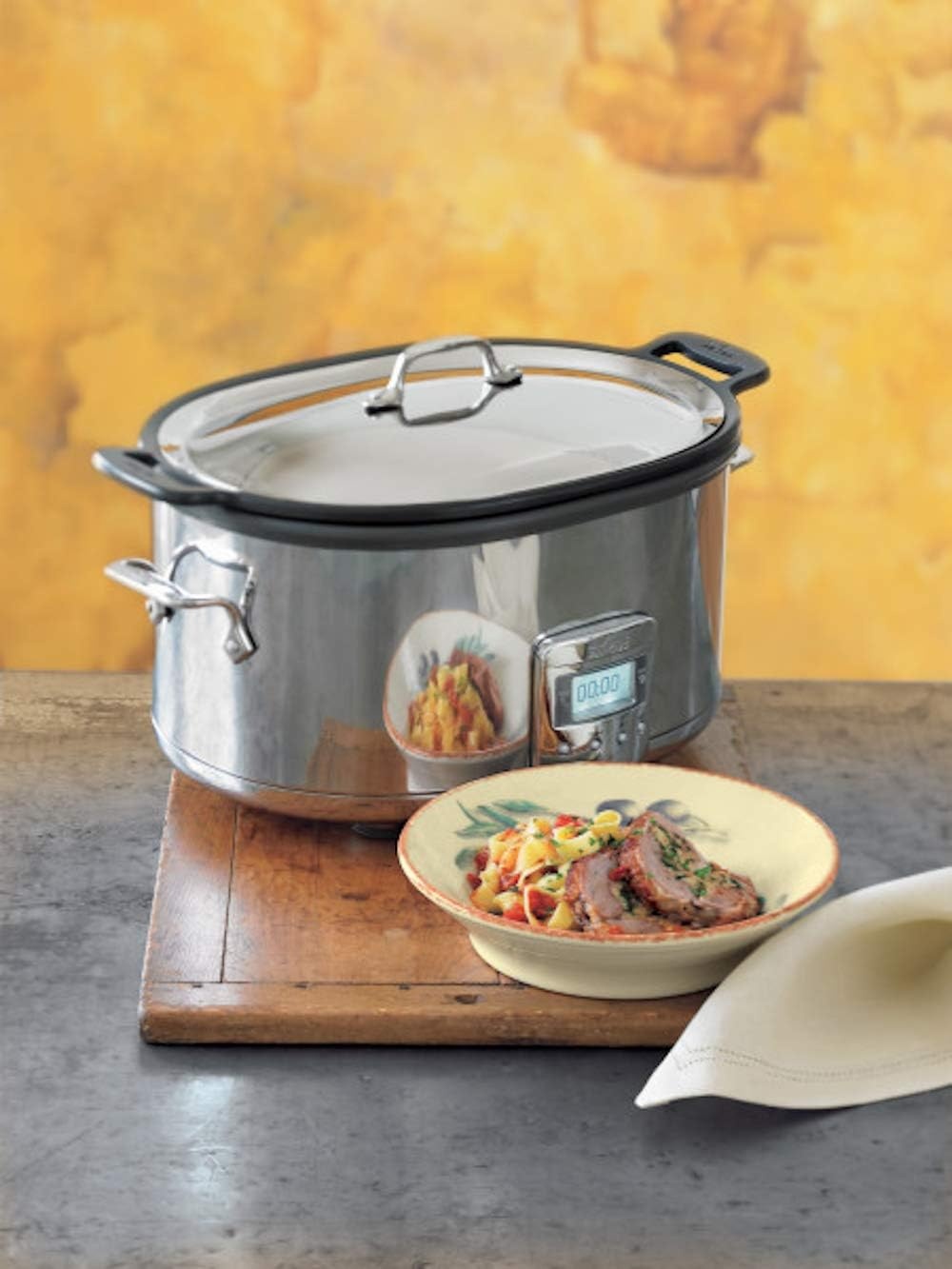 image:imageAllClad Stainless Steel Electric Slow Cooker 7Quart Programmable LCD Timer Aluminum Insert Slow Cookers Small Kitchen Appliances SilverSilver