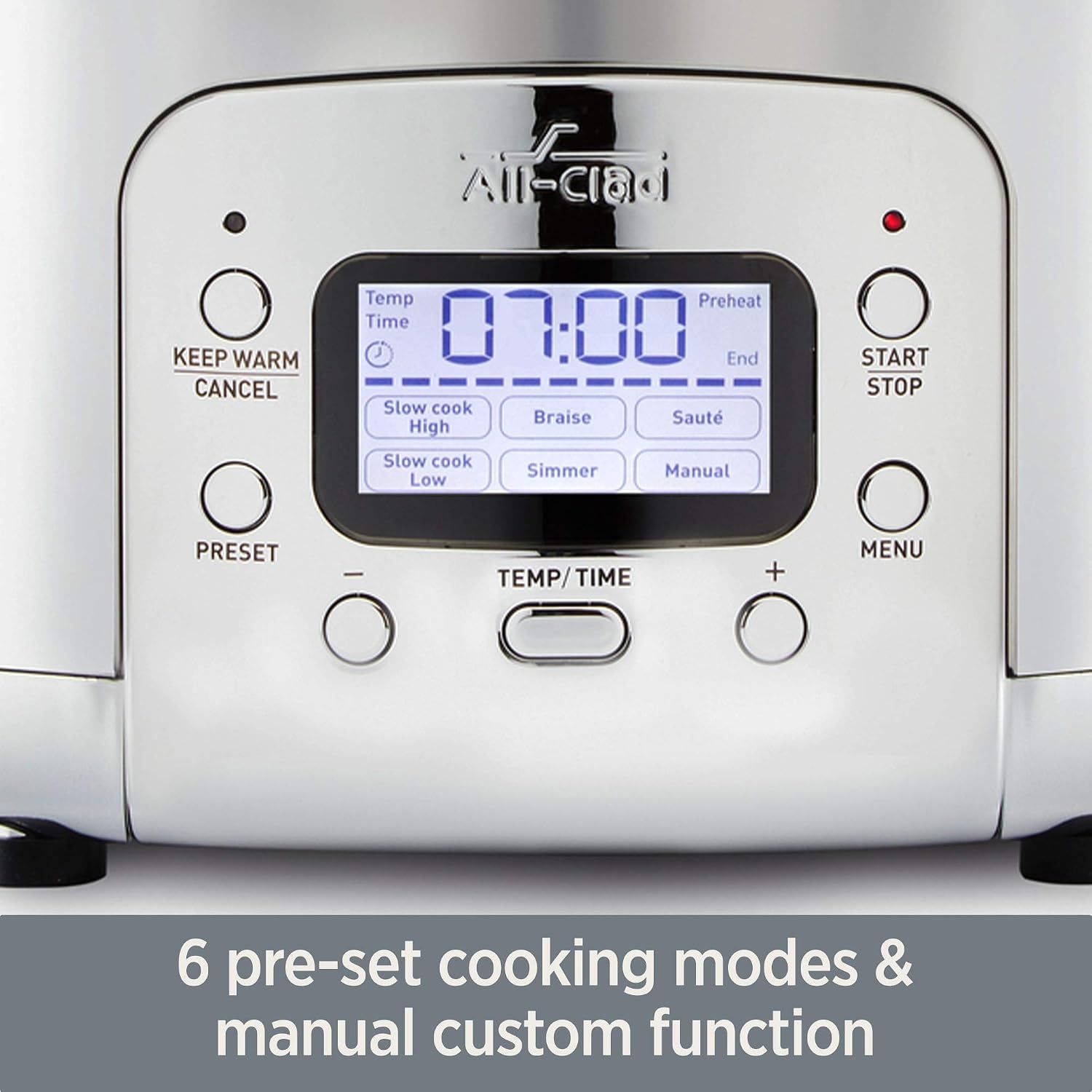image:imageAllClad Stainless Steel Electric Slow Cooker 7Quart Programmable LCD Timer Aluminum Insert Slow Cookers Small Kitchen Appliances SilverSilver