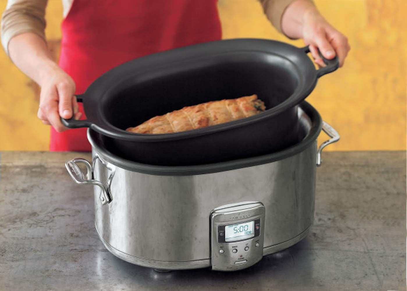 image:imageAllClad Stainless Steel Electric Slow Cooker 7Quart Programmable LCD Timer Aluminum Insert Slow Cookers Small Kitchen Appliances SilverSilver
