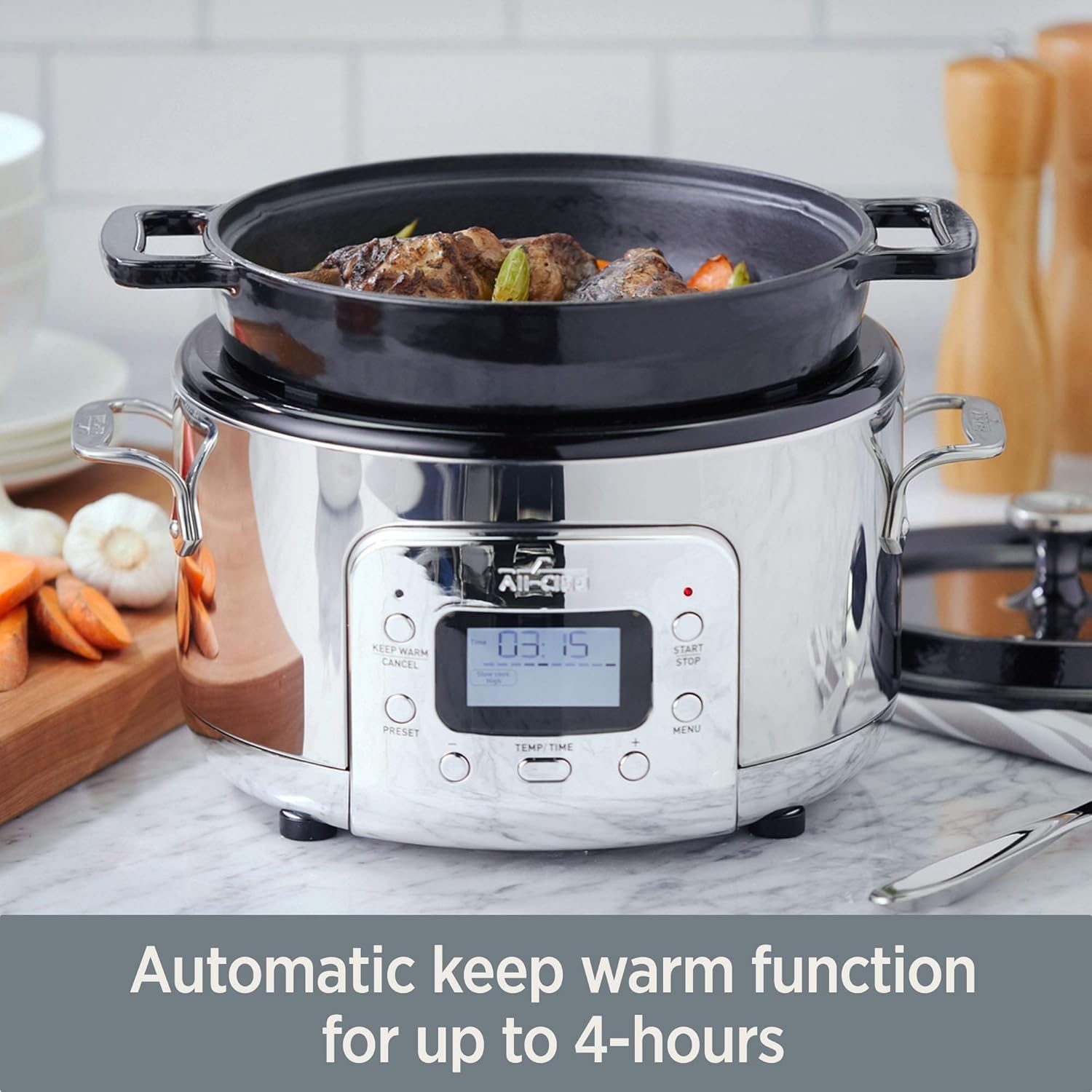 image:imageAllClad Stainless Steel Electric Slow Cooker 7Quart Programmable LCD Timer Aluminum Insert Slow Cookers Small Kitchen Appliances SilverSilver