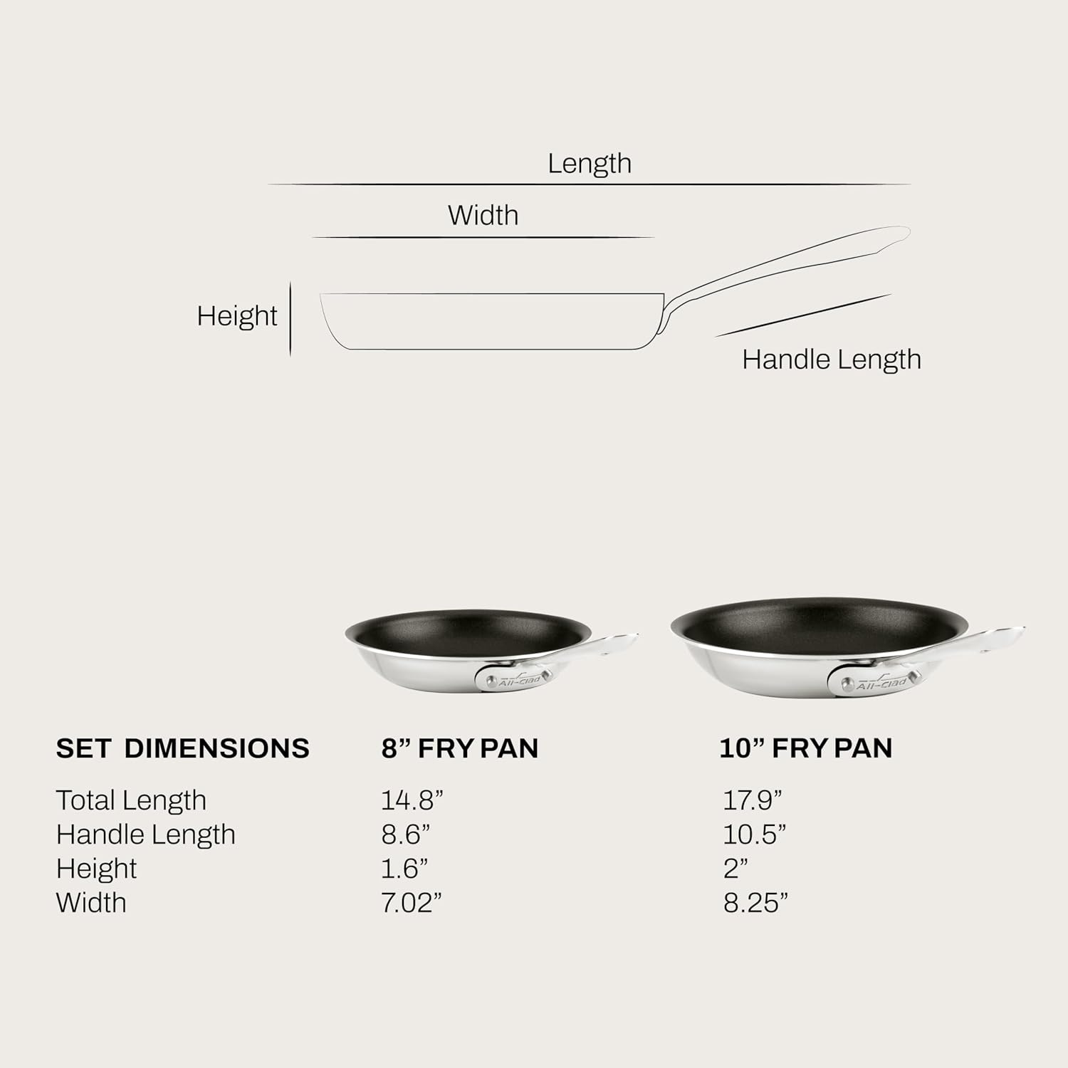 image:imageAllClad Stainless Steel Pro Nonstick Frying Pan Set 8 amp 10 Inch Skillets Induction Compatible Oven amp Broiler Safe to 500F Professional Cookware SilverStainless Steel Silver with Black interior