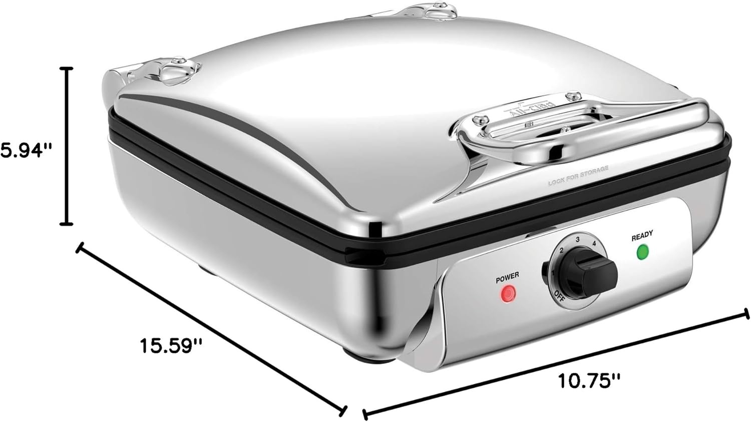 image:imageAllClad Stainless Steel Waffle Maker 4 Section Thick Belgium Waffle Makers Upright Storage 1600 Watts Nonstick 6 Browning Levels Dishwasher Safe