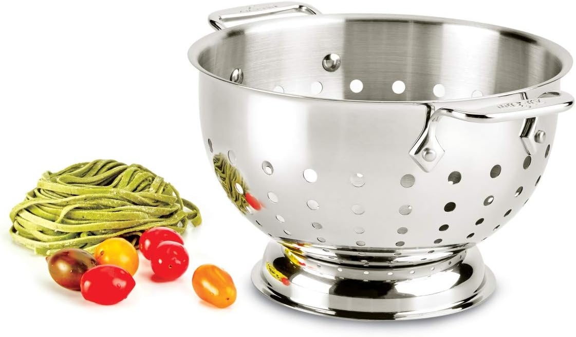 image:imageAllClad Tools and Accessories Stainless Steel Colander 3 Quart Strainer Pasta Strainer with Handle Pots and Pans Silver3Quart