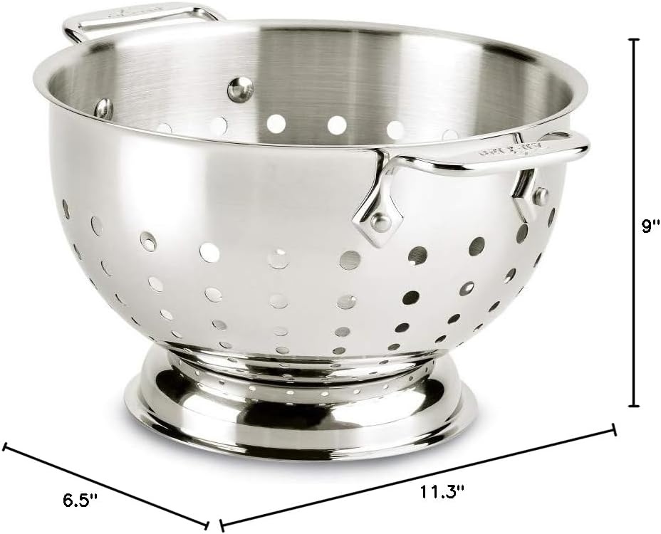image:imageAllClad Tools and Accessories Stainless Steel Colander 3 Quart Strainer Pasta Strainer with Handle Pots and Pans Silver3Quart