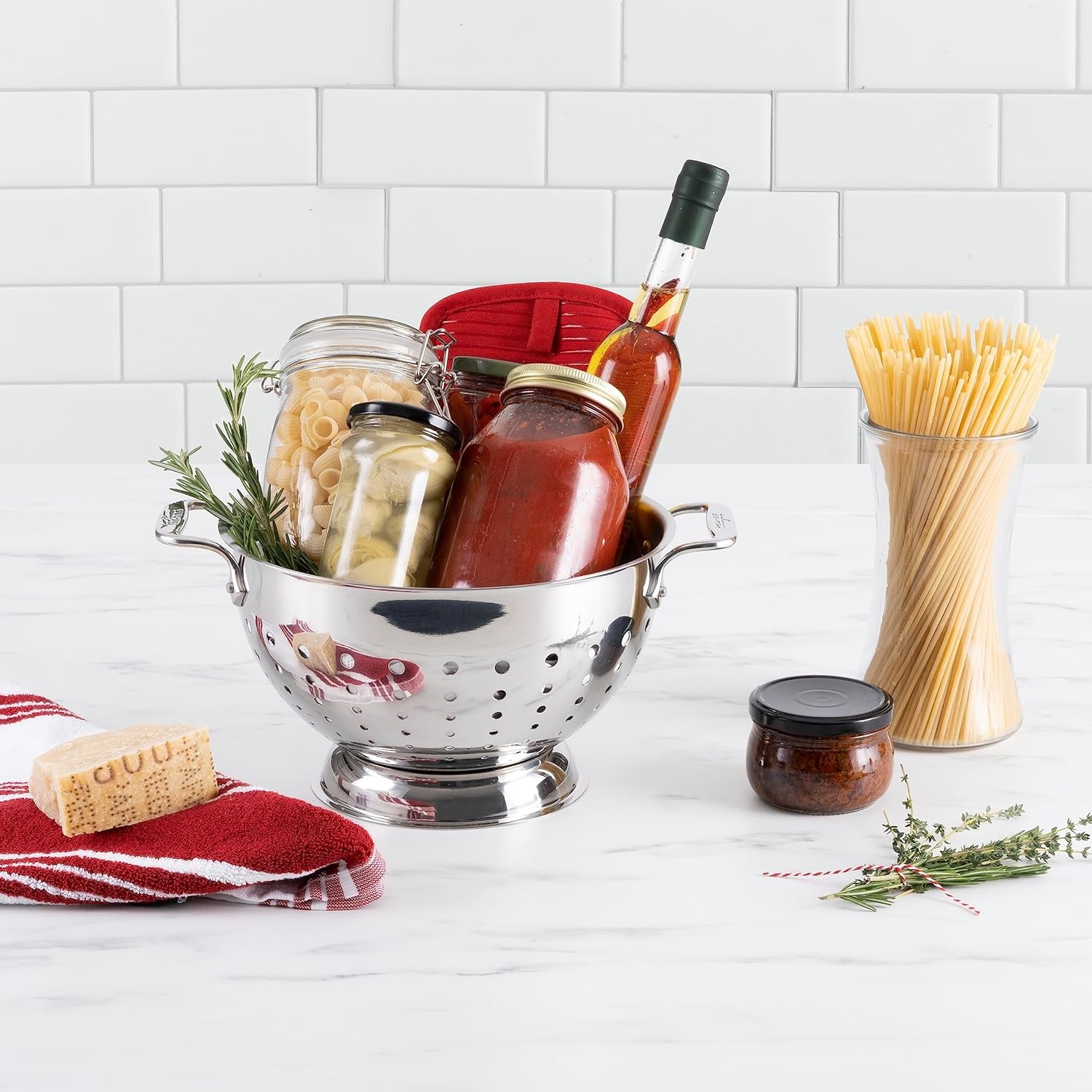 image:imageAllClad Tools and Accessories Stainless Steel Colander 3 Quart Strainer Pasta Strainer with Handle Pots and Pans Silver5Quart