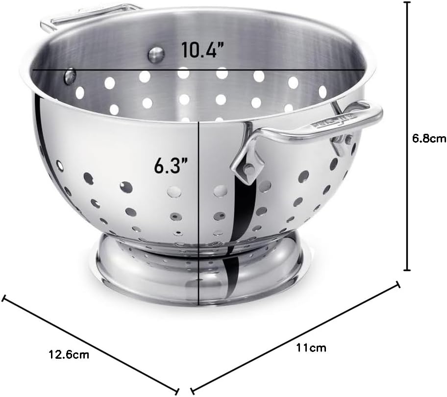 image:imageAllClad Tools and Accessories Stainless Steel Colander 3 Quart Strainer Pasta Strainer with Handle Pots and Pans Silver5Quart