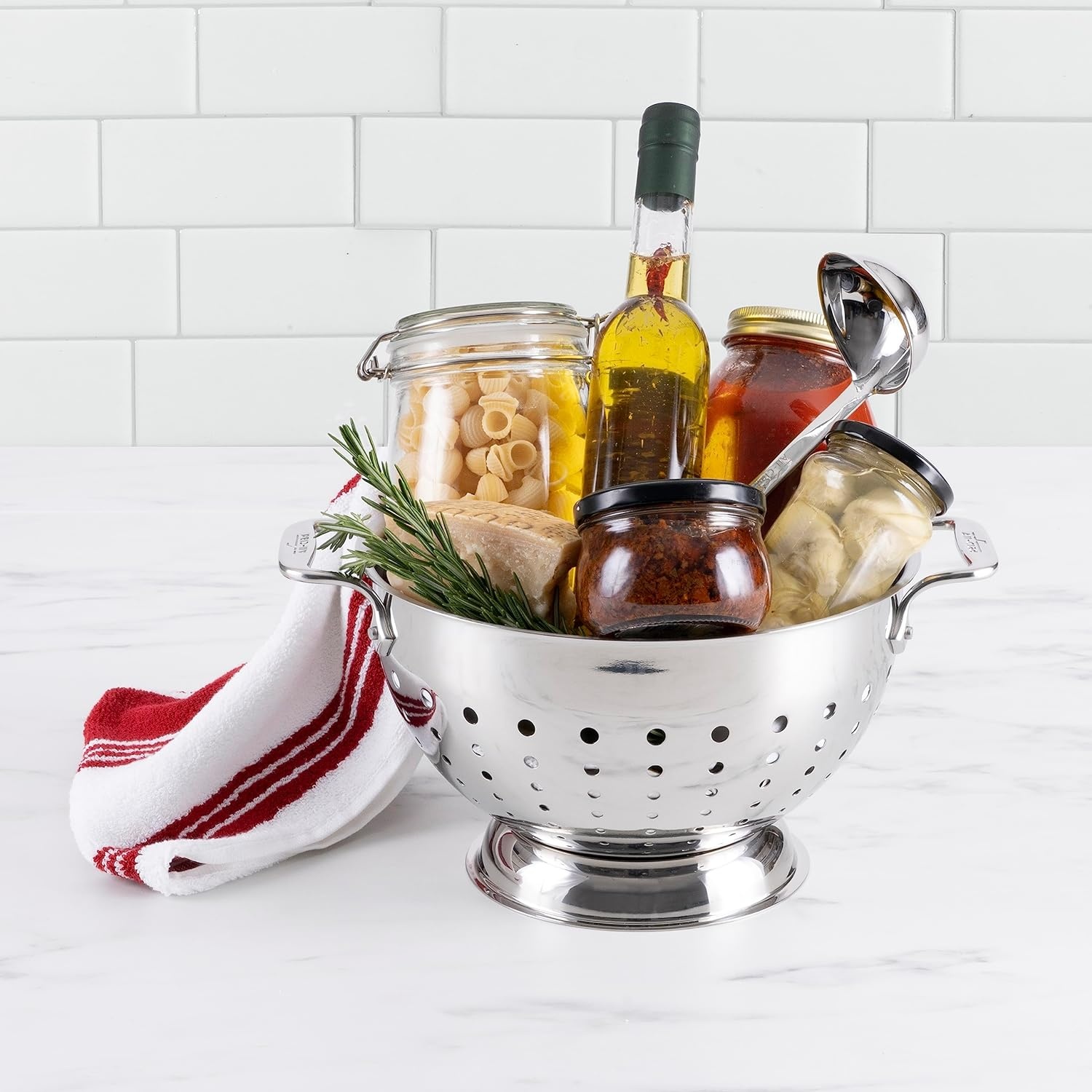 image:imageAllClad Tools and Accessories Stainless Steel Colander 3 Quart Strainer Pasta Strainer with Handle Pots and Pans Silver5Quart