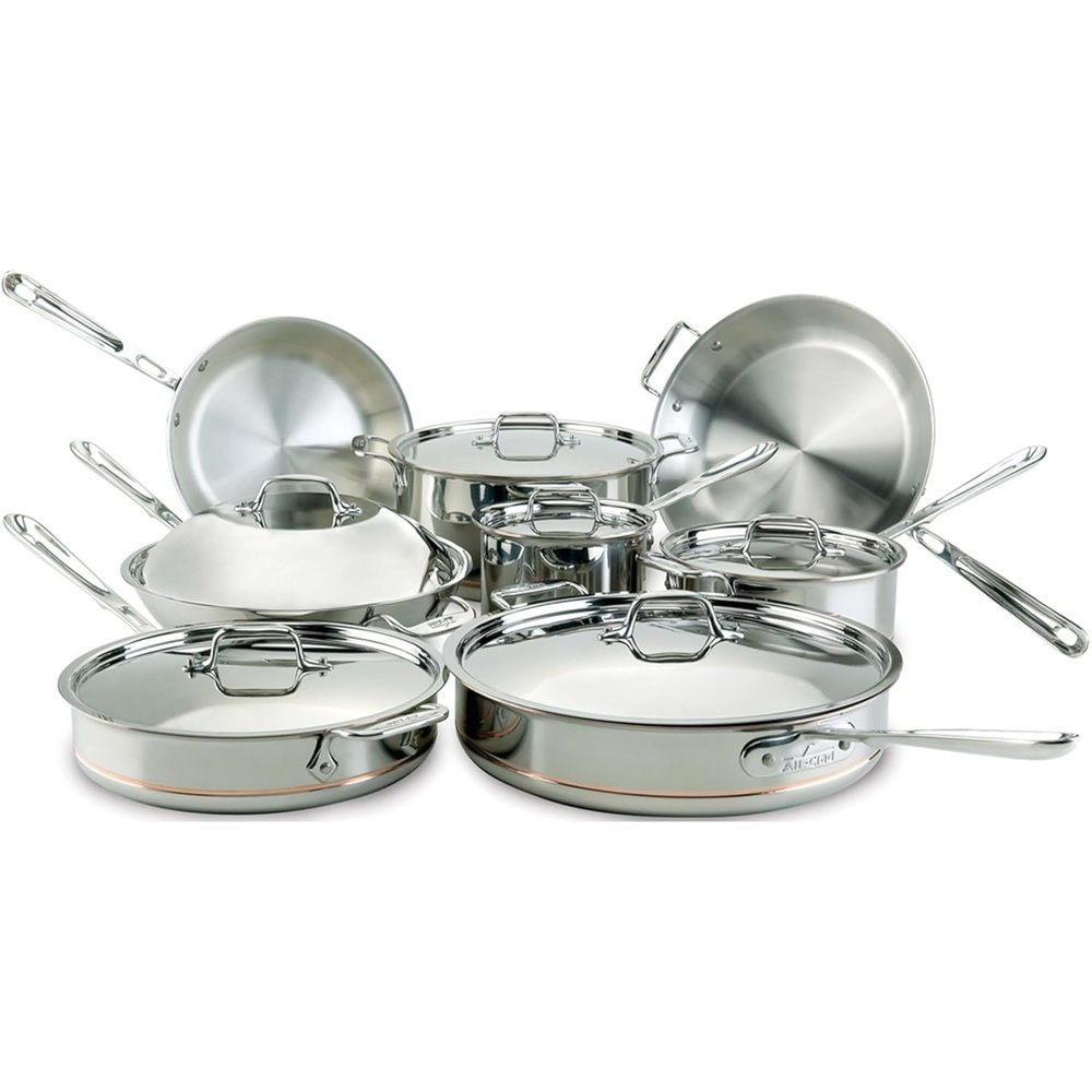 image:imageAllClad Copper Core 5Ply Stainless Steel Cookware Set 7 Piece Induction Oven Broiler Safe 600F Pots and Pans Silver14Piece