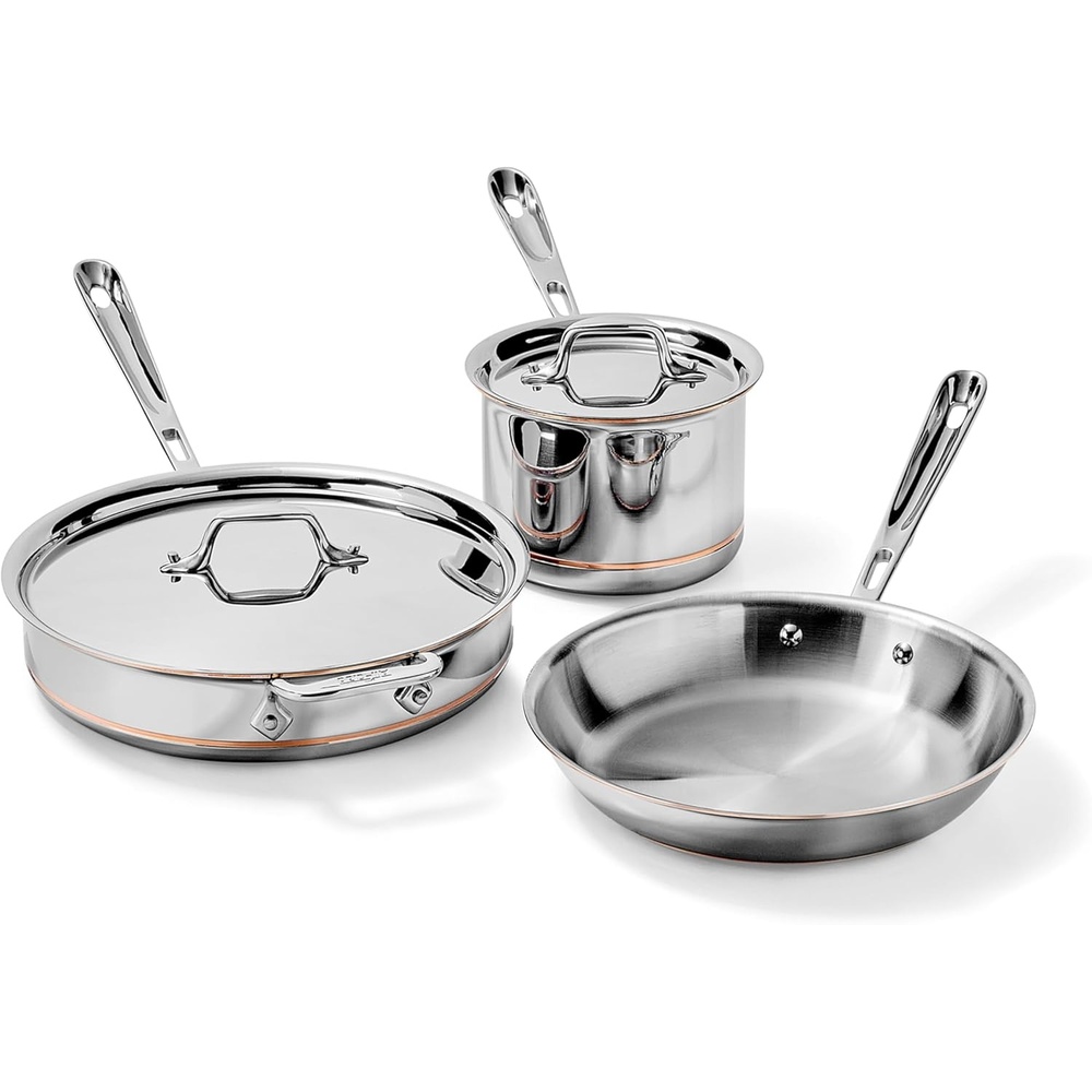 image:imageAllClad Copper Core 5Ply Stainless Steel Cookware Set 7 Piece Induction Oven Broiler Safe 600F Pots and Pans Silver5Piece