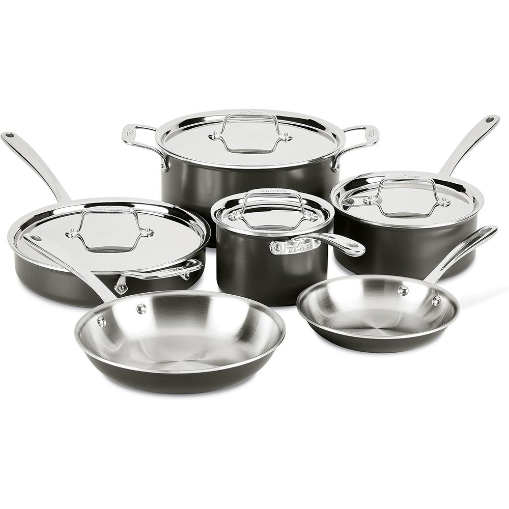 image:imageAllClad D3 3Ply Stainless Steel Cookware Set 7 Piece Induction Oven Broiler Safe 600F Pots and Pans Cookware SilverBlack