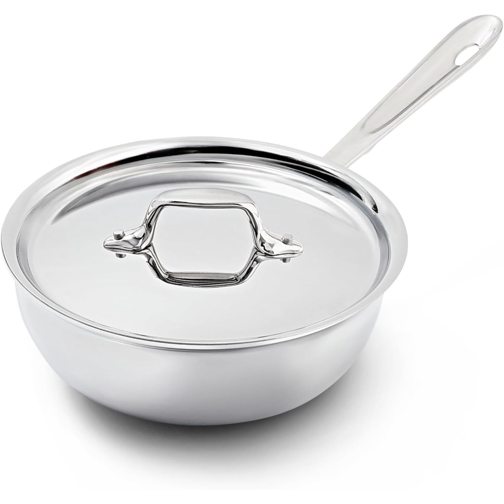 image:imageAllClad D3 Stainless Steel 3 Piece Cookware Set Made in USA Includes 10 Frying Pan and 2Qt Saucier Pan With Lid Professional Grade Oven Safe amp Induction Compatible2QT Saucier