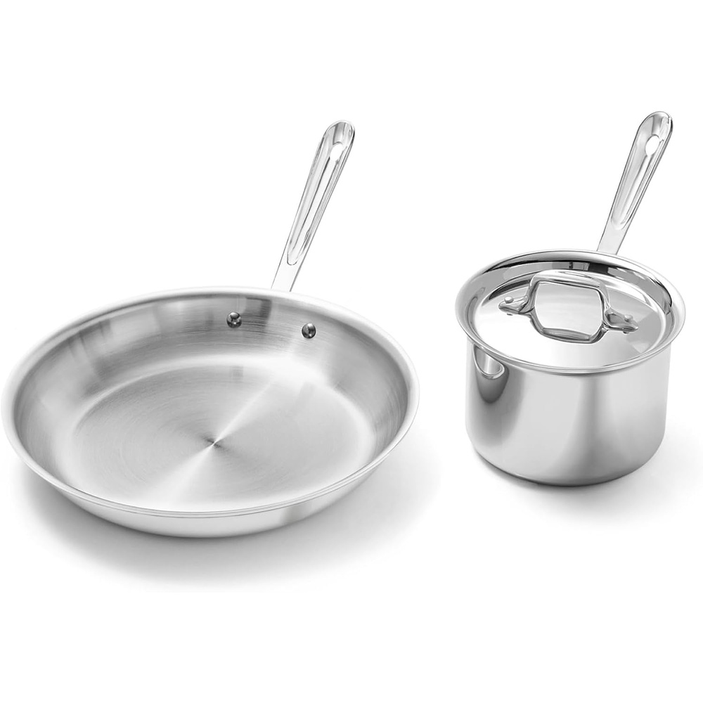 image:imageAllClad D3 Stainless Steel 3 Piece Cookware Set Made in USA Includes 12 Frying Pan and 2Qt Sauce Pan With Lid Professional Grade Oven Safe amp Induction Compatible