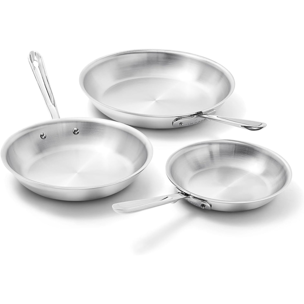 image:imageAllClad D3 Stainless Steel 3 Piece Frypan Set Made in USA Includes 8 10 and 12 Frying Pans Professional Grade Oven Safe amp Induction Compatible