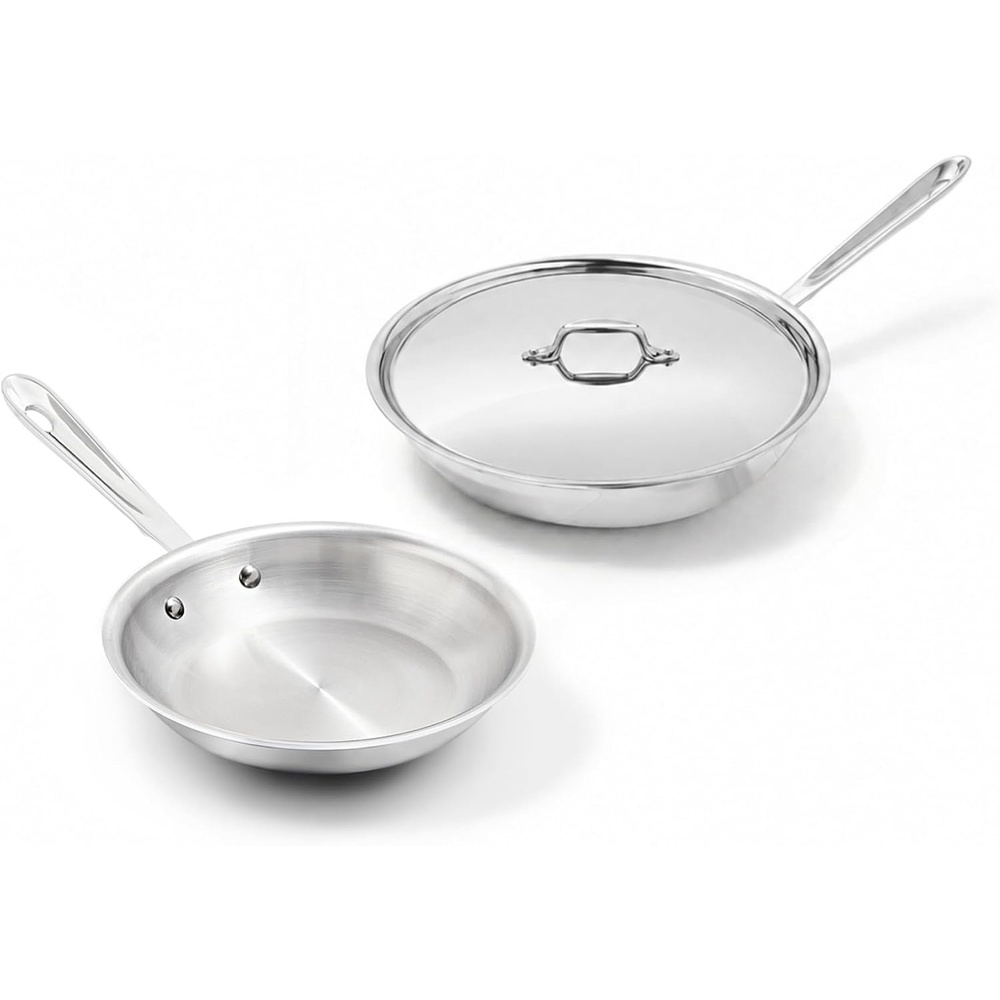 image:imageAllClad D3 Stainless Steel 3 Piece Frypan Set Made in USA Includes 8 and 10 Frying Pans Professional Grade Oven Safe amp Induction Compatible