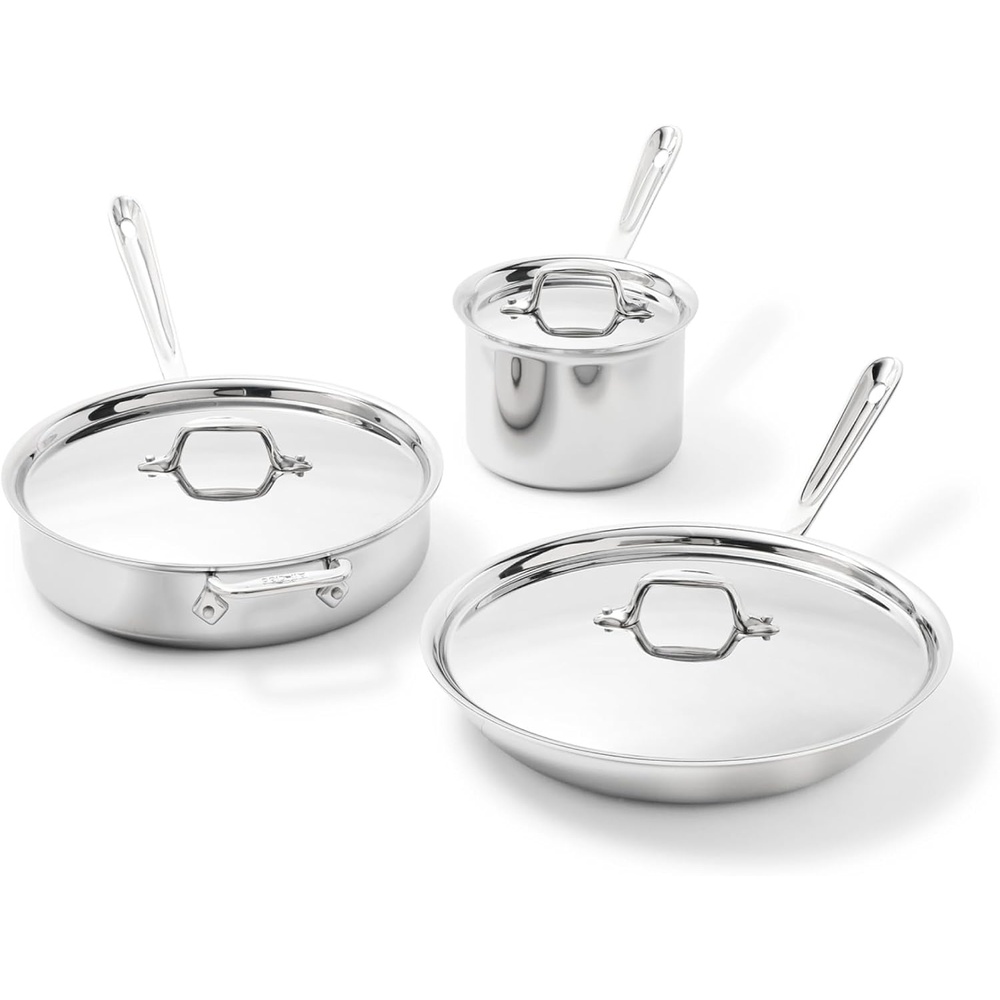 image:imageAllClad D3 Stainless Steel 7 Piece Cookware Set Made in USA Includes Frying Pans Saucepan Sautpan Stockpot Professional Grade Oven Safe amp Induction CompatibleSilver