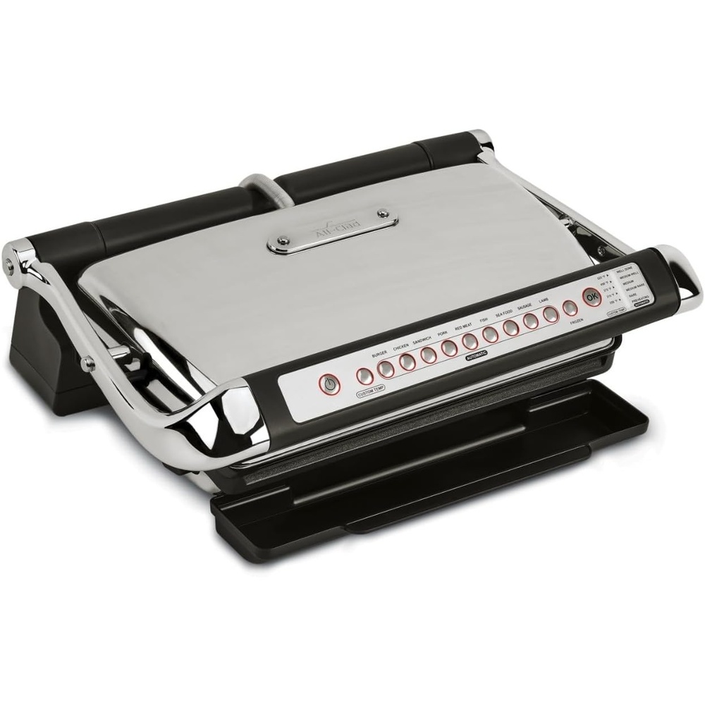 image:imageAllClad Electric Indoor Grill AutoSense Stainless Steel Panini Grill Press Sandwich Maker Automatic 1800W Smokeless Removable Plates Dishwasher SafeSilver
