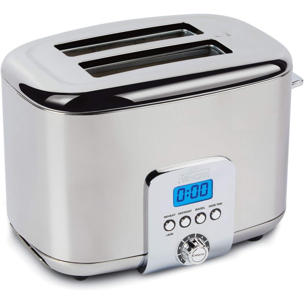 image:imageAllClad Electrics Stainless Steel Toaster 2 lice LED display Removable crumb try 6Browing levels Wide and selfcentering slots Waffles Bagels Bread 1291D x 529W x 898H Silver2 Slice LED
