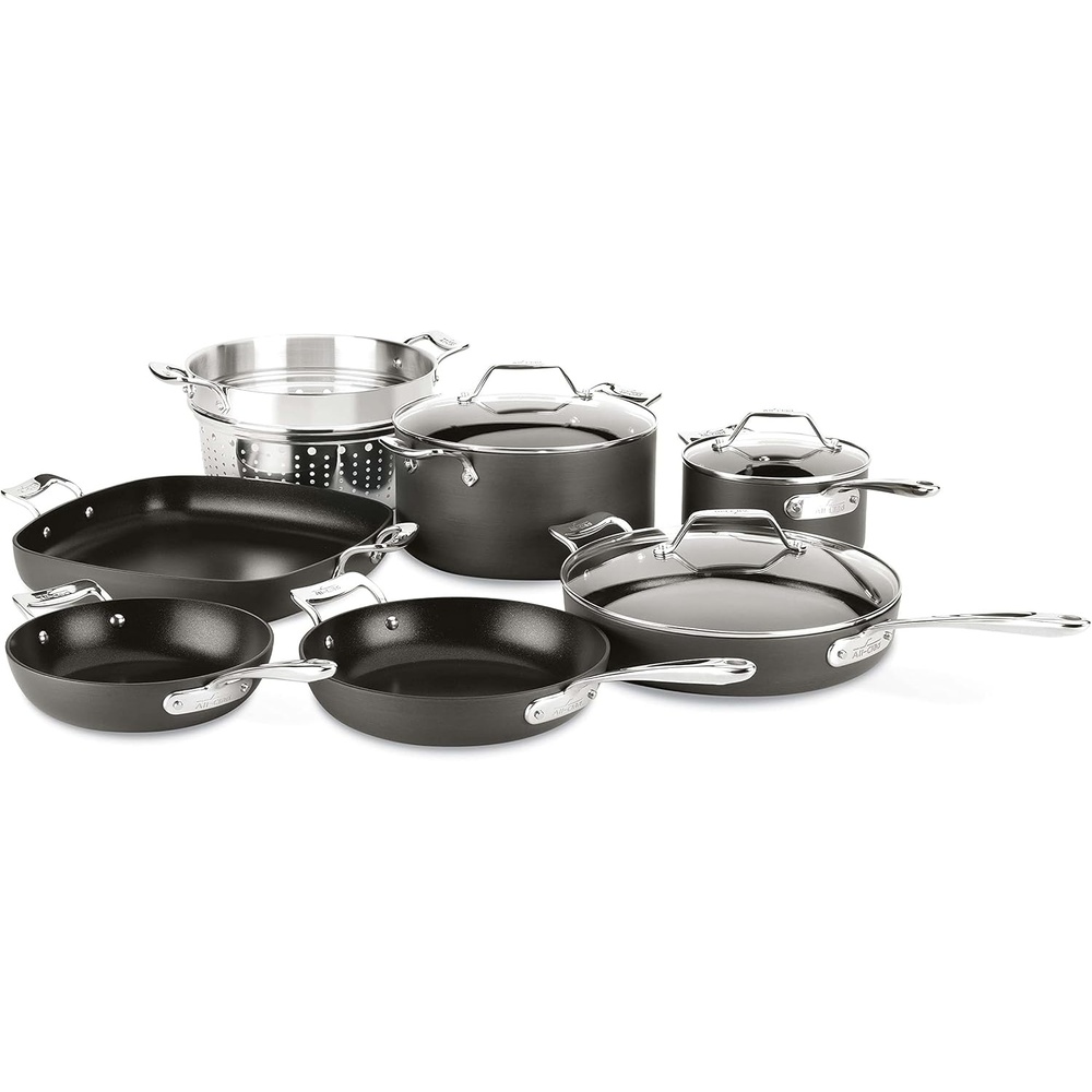 image:imageAllClad Essentials Hard Anodized Nonstick Cookware Set 10 Piece Oven Safe 350F Pots and Pans Black10Piece Set