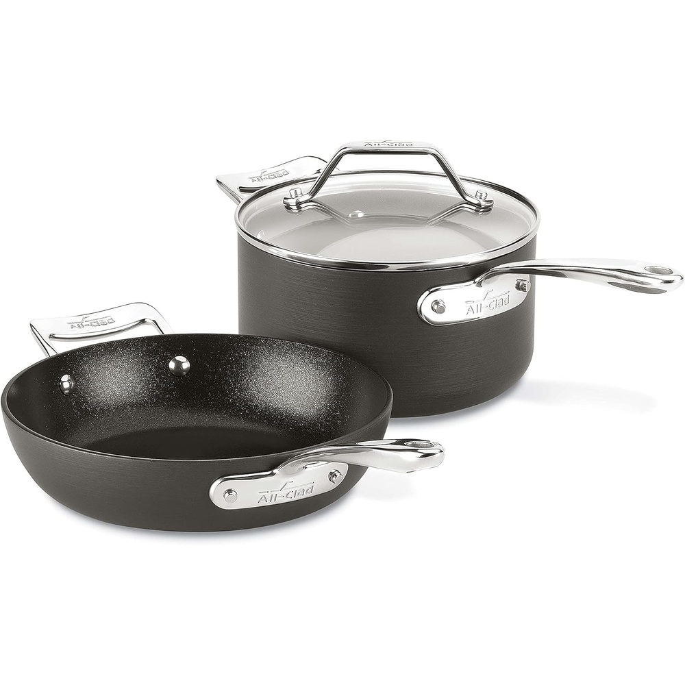 image:imageAllClad Essentials Hard Anodized Nonstick Fry Pan Set 2 Piece 8 105 Inch Oven Broiler Safe 500F Lid Safe 350F Pots and Pans Cookware Black3Piece Set