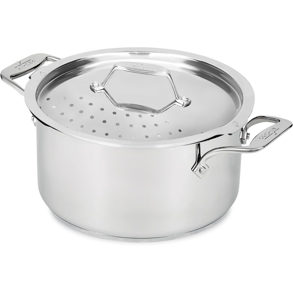image:imageAllClad Essentials Hard Anodized Nonstick MultiPot 7 Quart Oven Broiler Safe 500F Strainer Pasta Strainer with Handle Pots and Pans Black6quart Induction