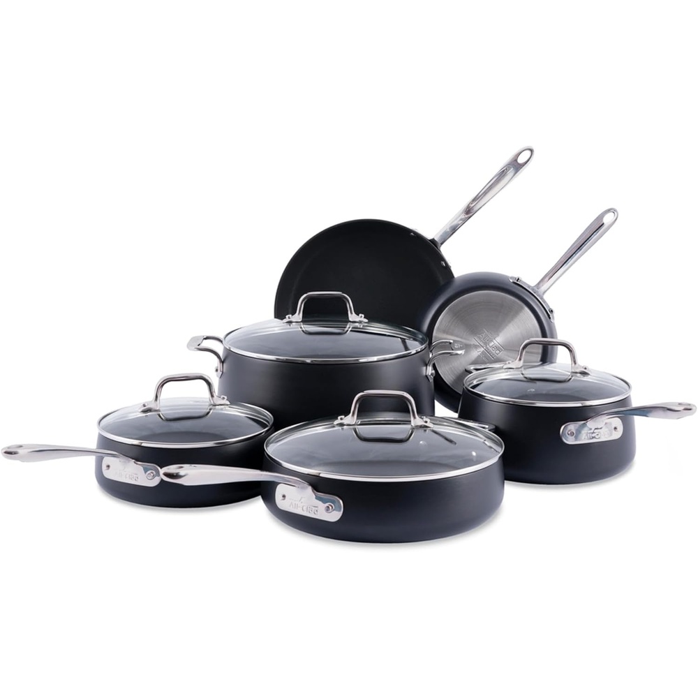 image:imageAllClad HA1 Expert Hard Anodized Nonstick Cookware Set 13 Piece Pots Frying Pans DishwasherSafe OvenSafe Up to 500F Compatible with All Stovetops Gas Electric amp Induction Black13 Piece Set