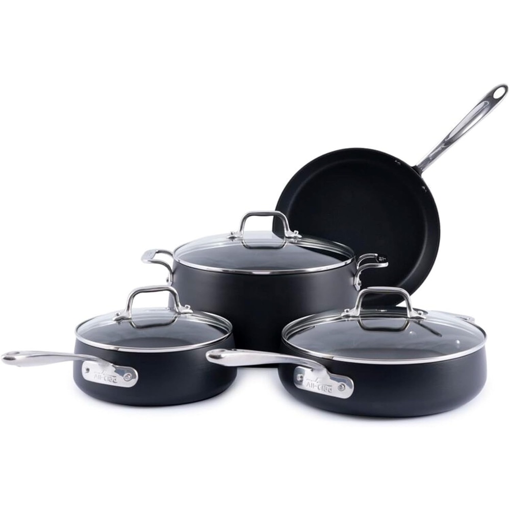 image:imageAllClad HA1 Expert Hard Anodized Nonstick Cookware Set 13 Piece Pots Frying Pans DishwasherSafe OvenSafe Up to 500F Compatible with All Stovetops Gas Electric amp Induction Black7 Piece Cookware Set