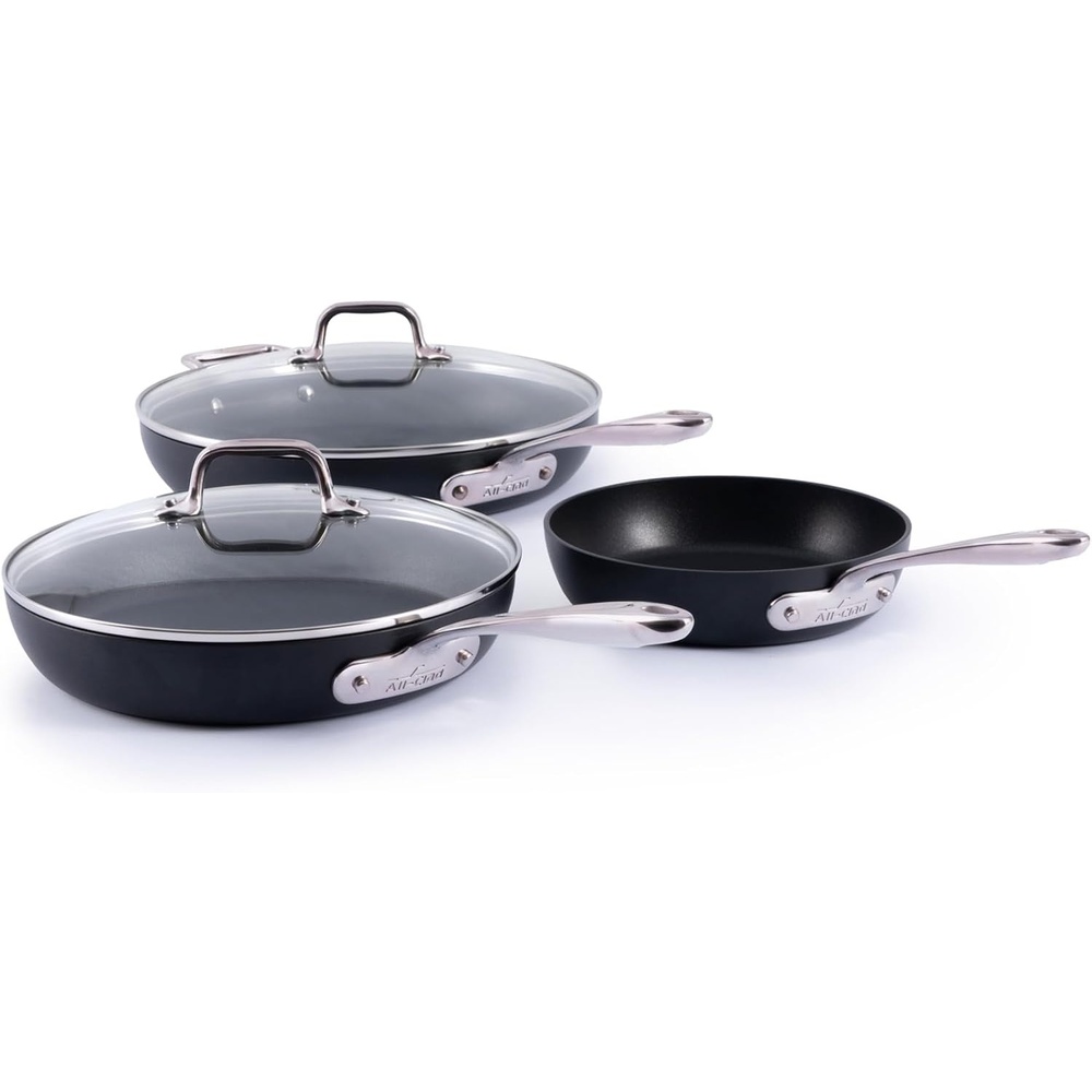 image:imageAllClad HA1 Expert Hard Anodized Nonstick Fry Pan 2 Piece Set 8 amp 10 Induction Oven Safe 500F Kitchen Frying Pans Skillets Ergonomic Handle Premium Cookware Dishwasher Safe Black5Piece Set 8  10  12