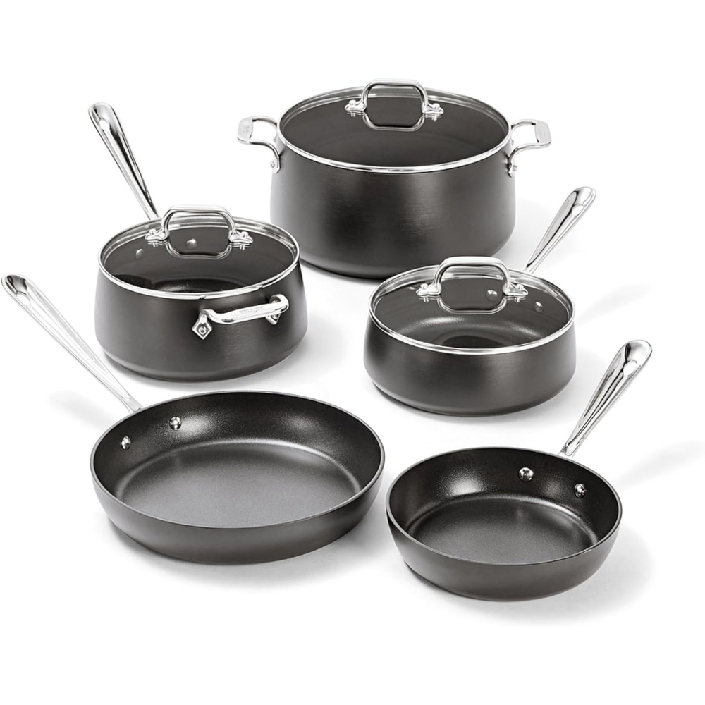 image:imageAllClad HA1 Hard Anodized Non Stick Fry Pan Set 2 Piece 8 10 Inch Induction Oven Broiler Safe 500F Pots and Pans Set Kitchen Frying Pans Skillets Premium Cookware Home Dishwasher Safe Black8 Piece Set
