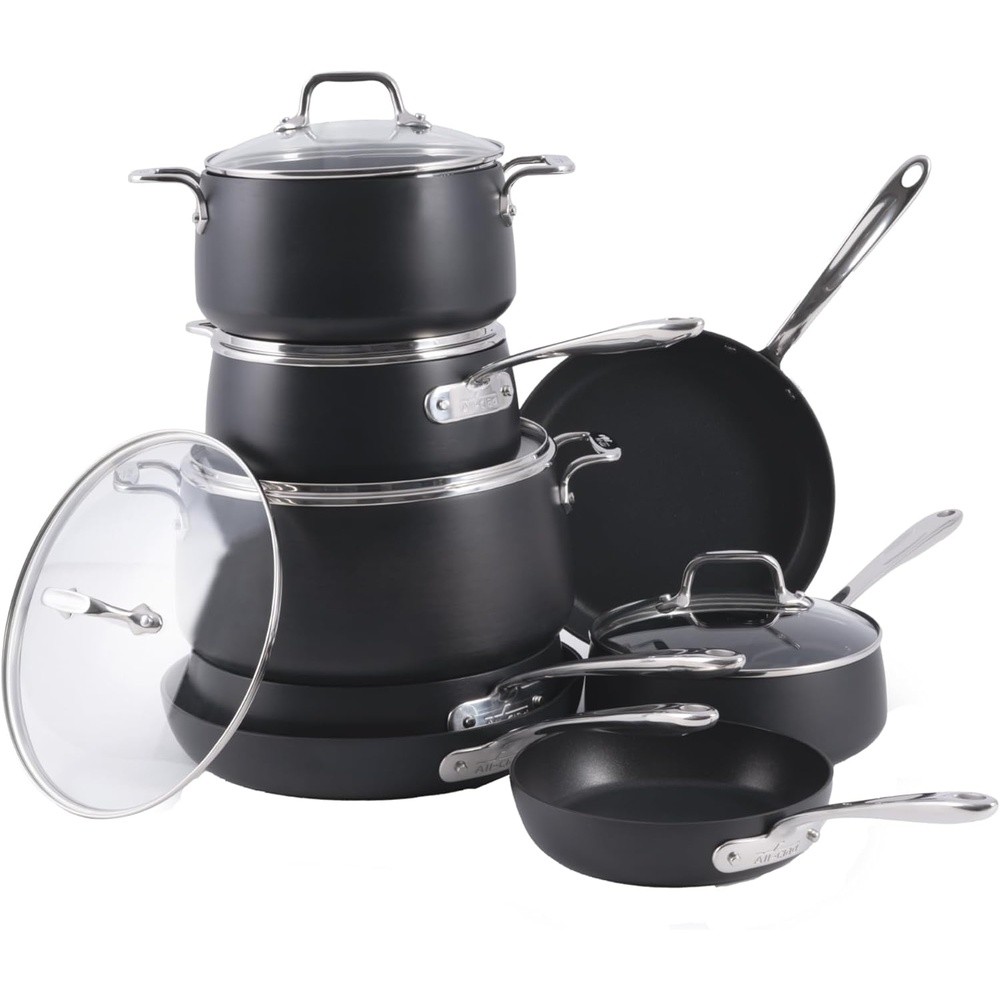 image:imageAllClad HA1 Hard Anodized Non Stick Fry Pan Set 2 Piece 8 10 Inch Induction Oven Broiler Safe 500F Pots and Pans Set Kitchen Frying Pans Skillets Premium Cookware Home Dishwasher Safe Black13 Piece Set
