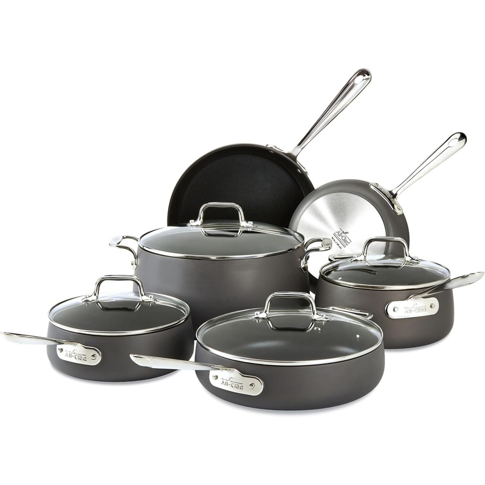 image:imageAllClad HA1 Hard Anodized Non Stick Fry Pan Set 2 Piece 8 10 Inch Induction Oven Broiler Safe 500F Pots and Pans Set Kitchen Frying Pans Skillets Premium Cookware Home Dishwasher Safe Black10 Piece Set