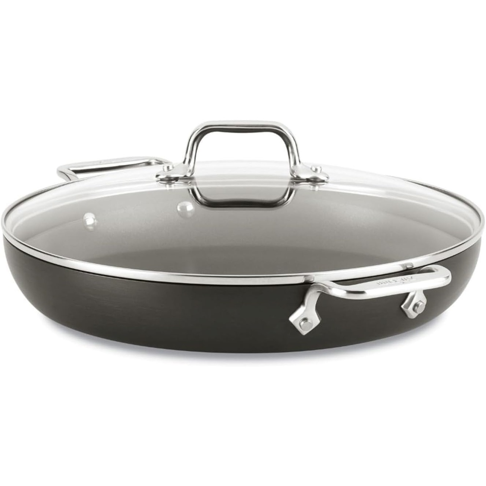 image:imageAllClad HA1 Hard Anodized Nonstick Fry Pan 12 Inch Induction Oven Broiler Safe 500F Lid Safe 350F Pots and Pans Cookware Black12 Fry Pan With Lid 2 Handles