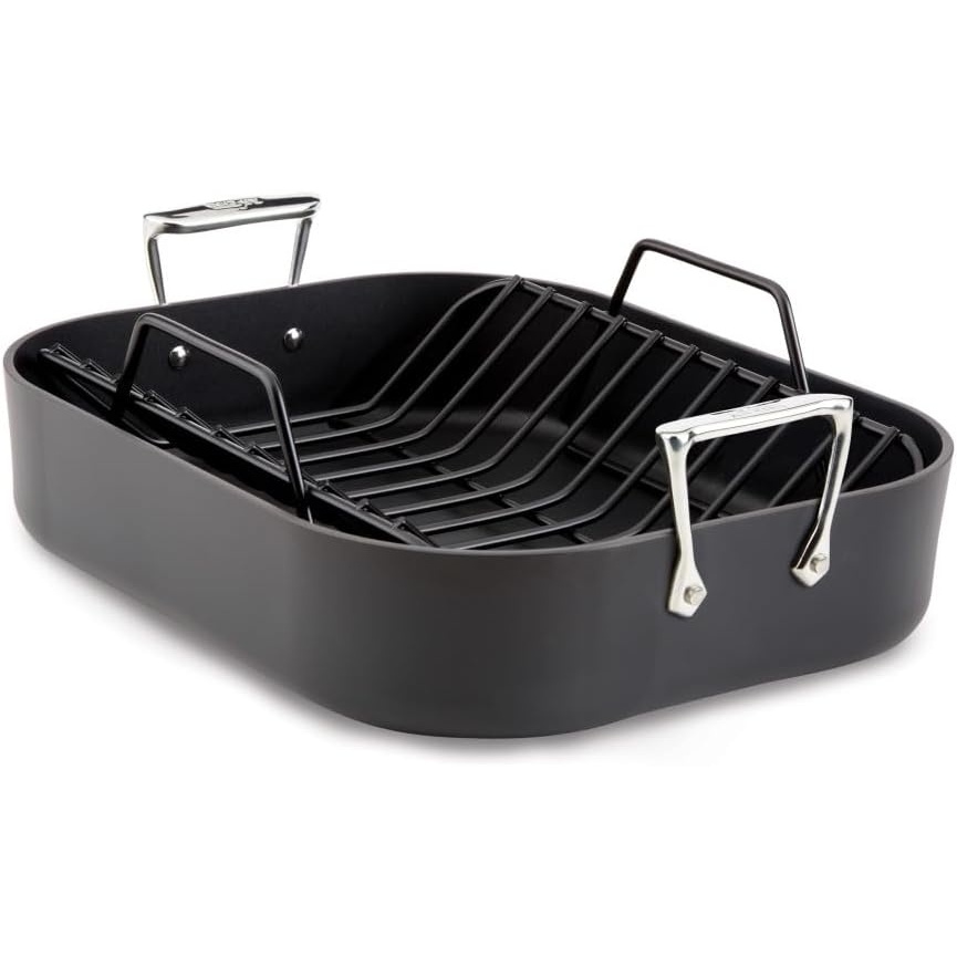 image:imageAllClad HA1 Hard Anodized Nonstick Roaster and Nonstick Rack 13x16 Inch Oven Broiler Safe 500F Roaster Pan Pots and Pans Cookware Black13 x 16