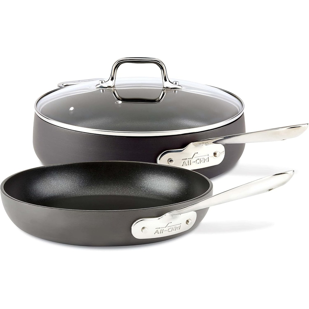 image:imageAllClad HA1 Hard Anodized Nonstick Saute Pan with Lid and Fry Pan Set 4 Quart 10 Inch Induction Oven Broiler Safe 500F Pots and Pans Cookware Black10 and 4QT wLid