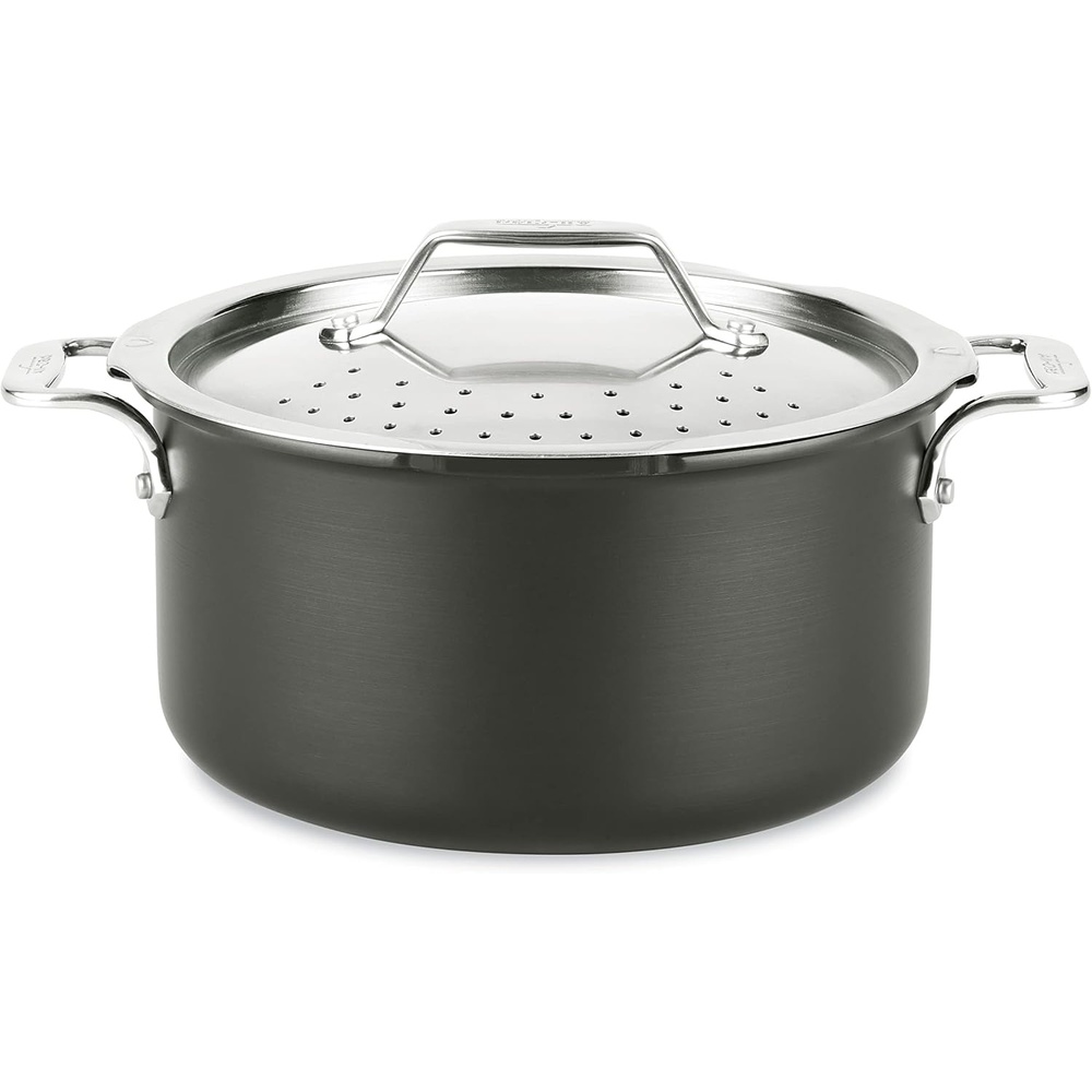 image:imageAllClad HA1 Hard Anodized Nonstick Stockpot MultiPot with Strainer 6 Quart Oven Broiler Safe 500F Strainer Pasta Strainer with Handle Pots and Pans Black