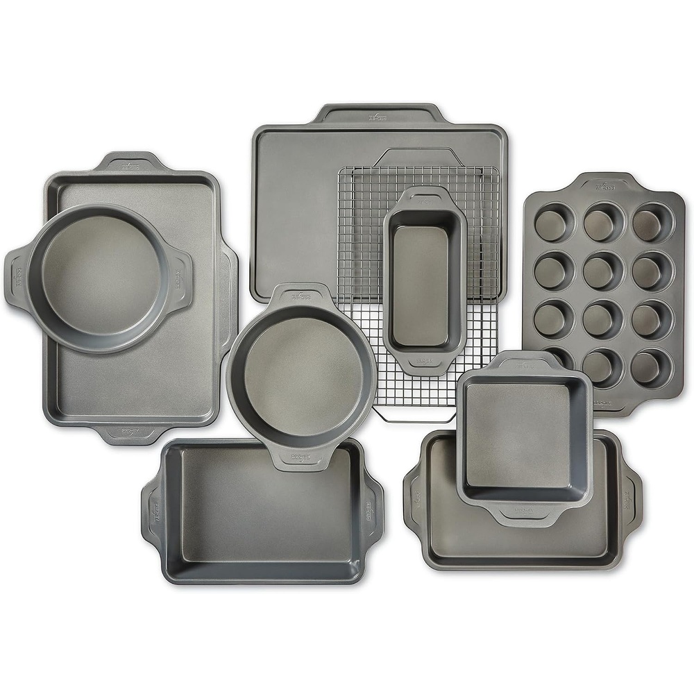 image:imageAllClad ProRelease Nonstick Bakeware Set 3 Piece Oven Safe 450F Half Sheet Cookie Sheet Muffin Pan Cooling amp Baking Rack Round Cake Pan Loaf Pan Baking Pan Grey10Piece