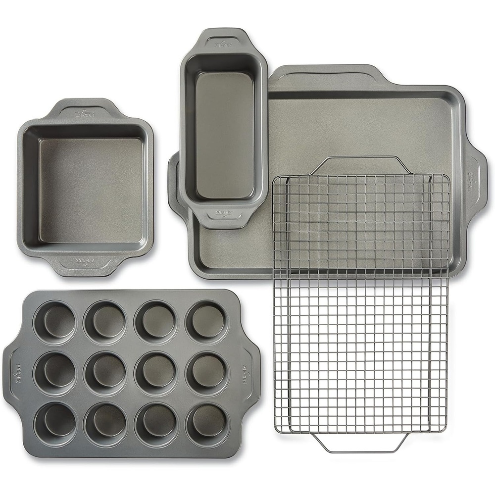 image:imageAllClad ProRelease Nonstick Bakeware Set 3 Piece Oven Safe 450F Half Sheet Cookie Sheet Muffin Pan Cooling amp Baking Rack Round Cake Pan Loaf Pan Baking Pan Grey5Piece