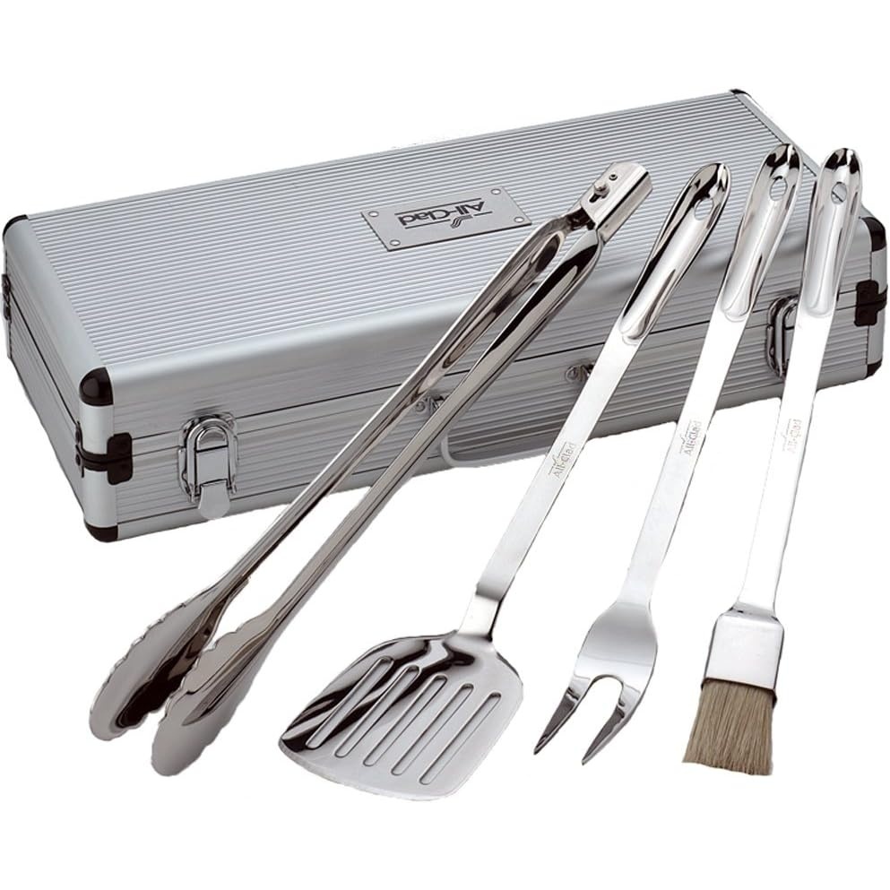 image:imageAllClad Professional Tools with Case Stainless Steel BBQ Tool Set 4 Piece Pots and Pans Cookware SilverWith case