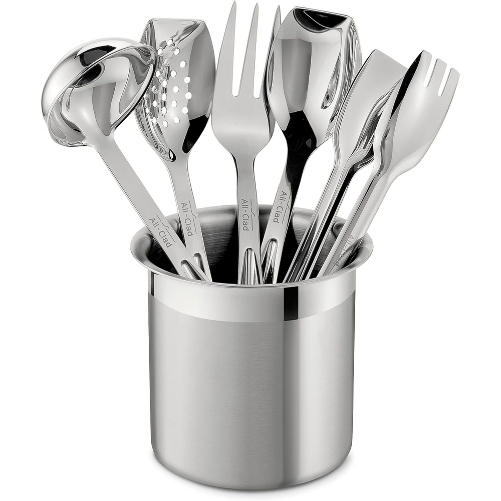 image:imageAllClad Specialty Stainless Steel Kitchen Gadgets 5 Piece Tool Set with Caddy Kitchen Tools Kitchen Hacks Silver10 inch length 6piece set