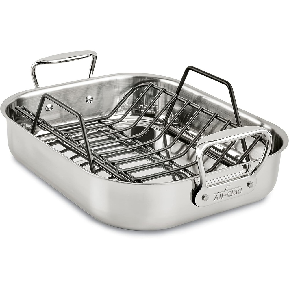 image:imageAllClad Specialty Stainless Steel Roaster with Nonstick Rack 11x14 Inch Oven Broiler Safe 500F Roaster Pan Pots and Pans Cookware Silver11x14 in