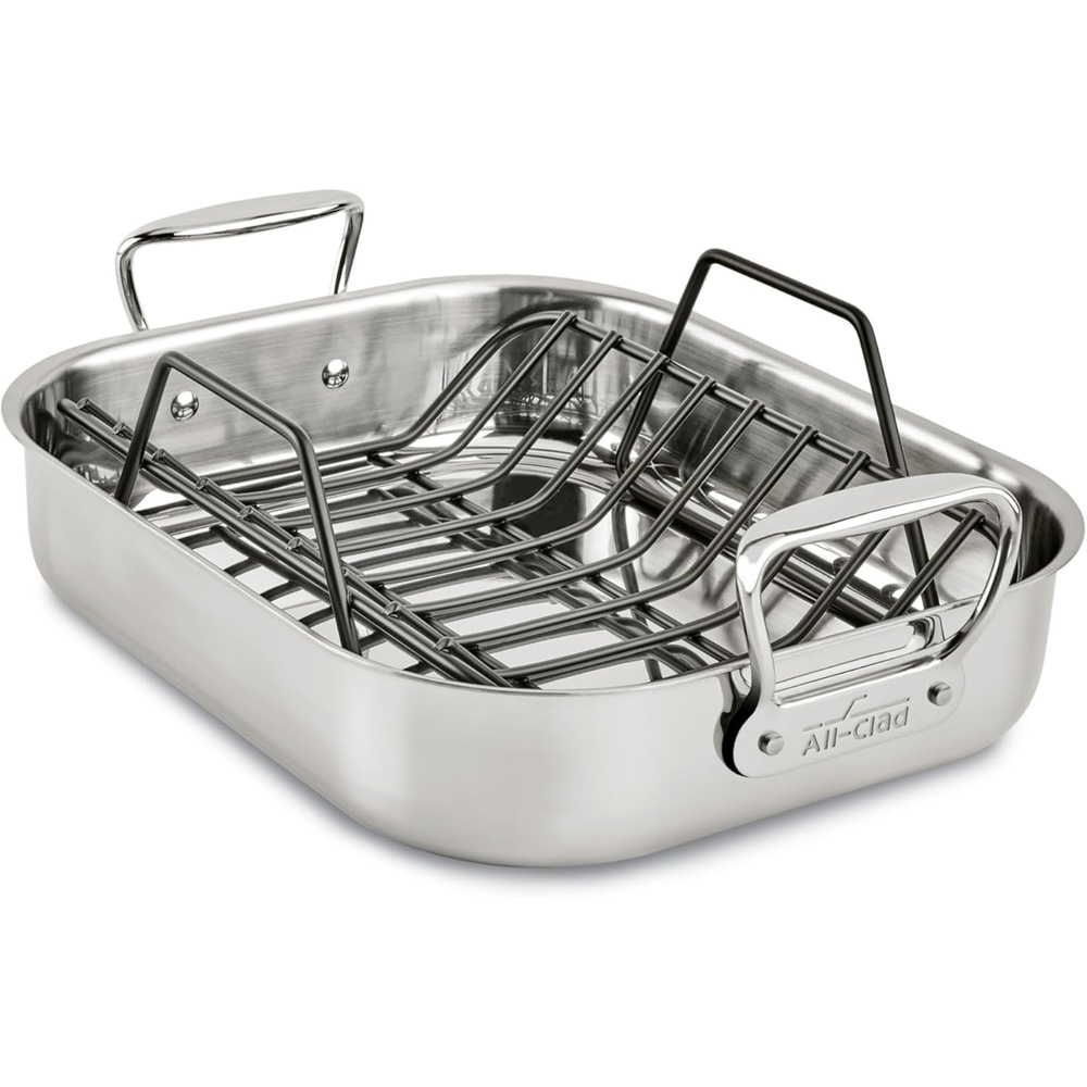 image:imageAllClad Specialty Stainless Steel Roaster with Nonstick Rack 11x14 Inch Oven Broiler Safe 600F Roaster Pan Pots and Pans Bakeware Silver11 x 14